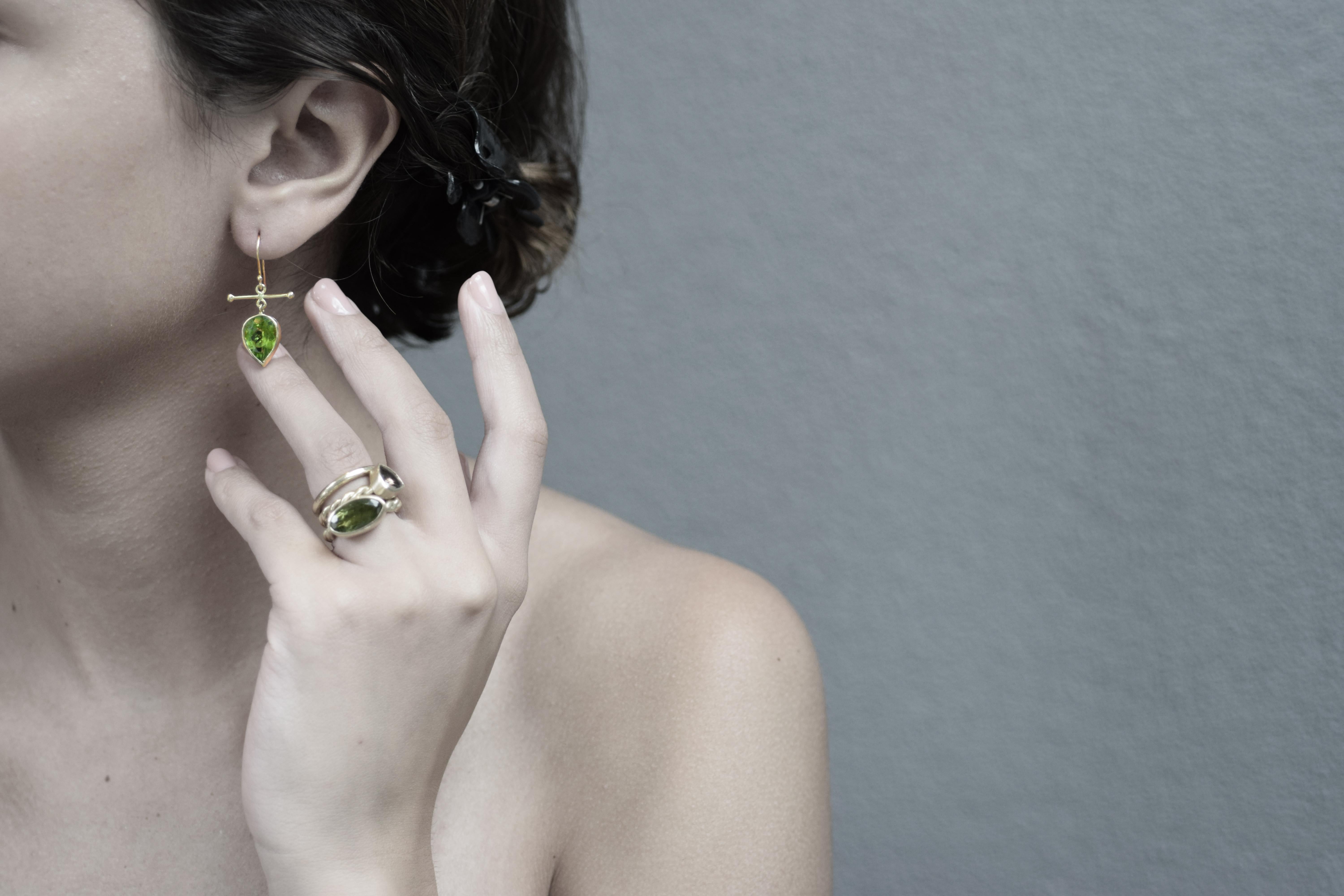 Contemporary Peridot Gold Earrings  For Sale