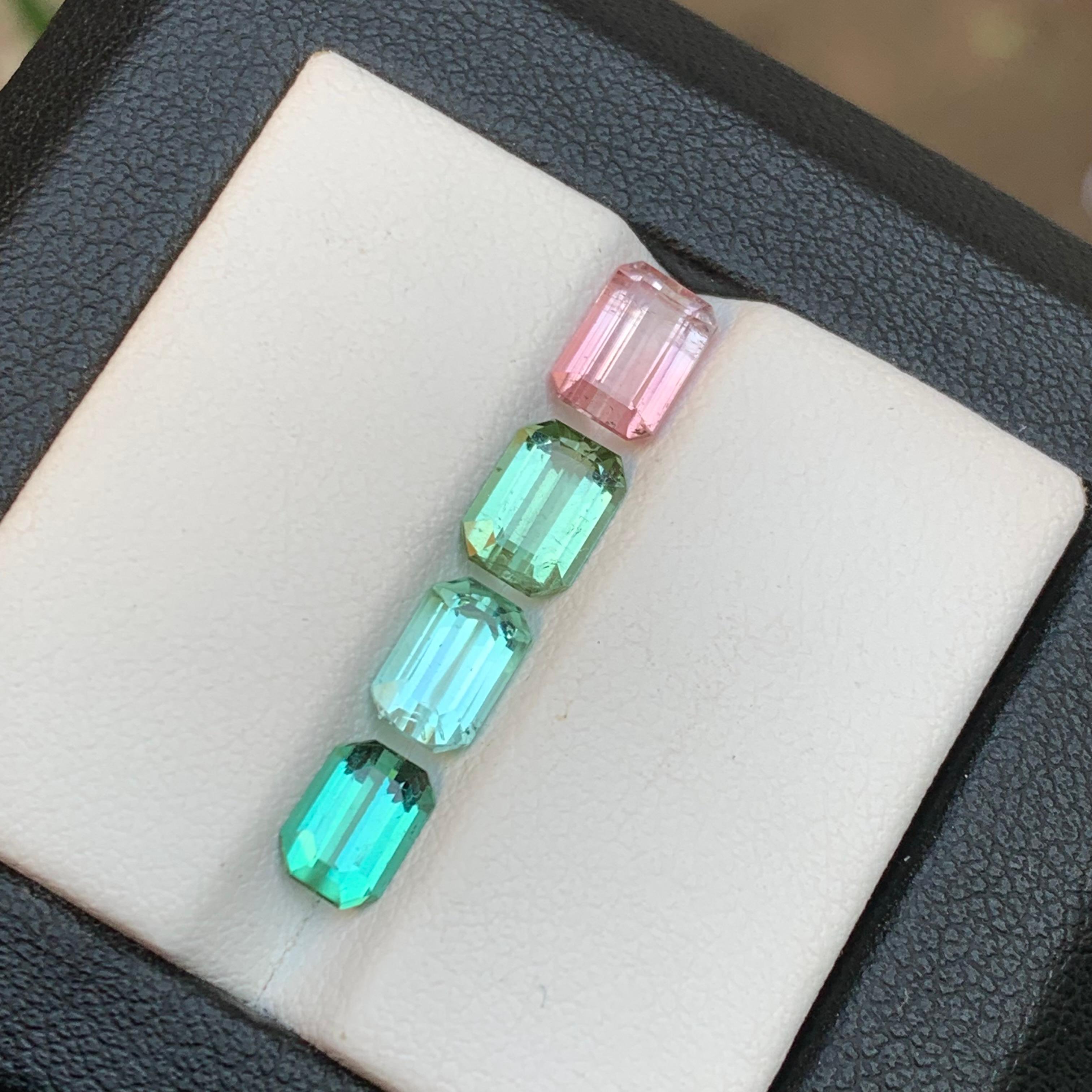 Mix Color Natural Tourmaline Jewelry Size Loose Gemstones Lot 3.70Ct Emerald Cut For Sale 5