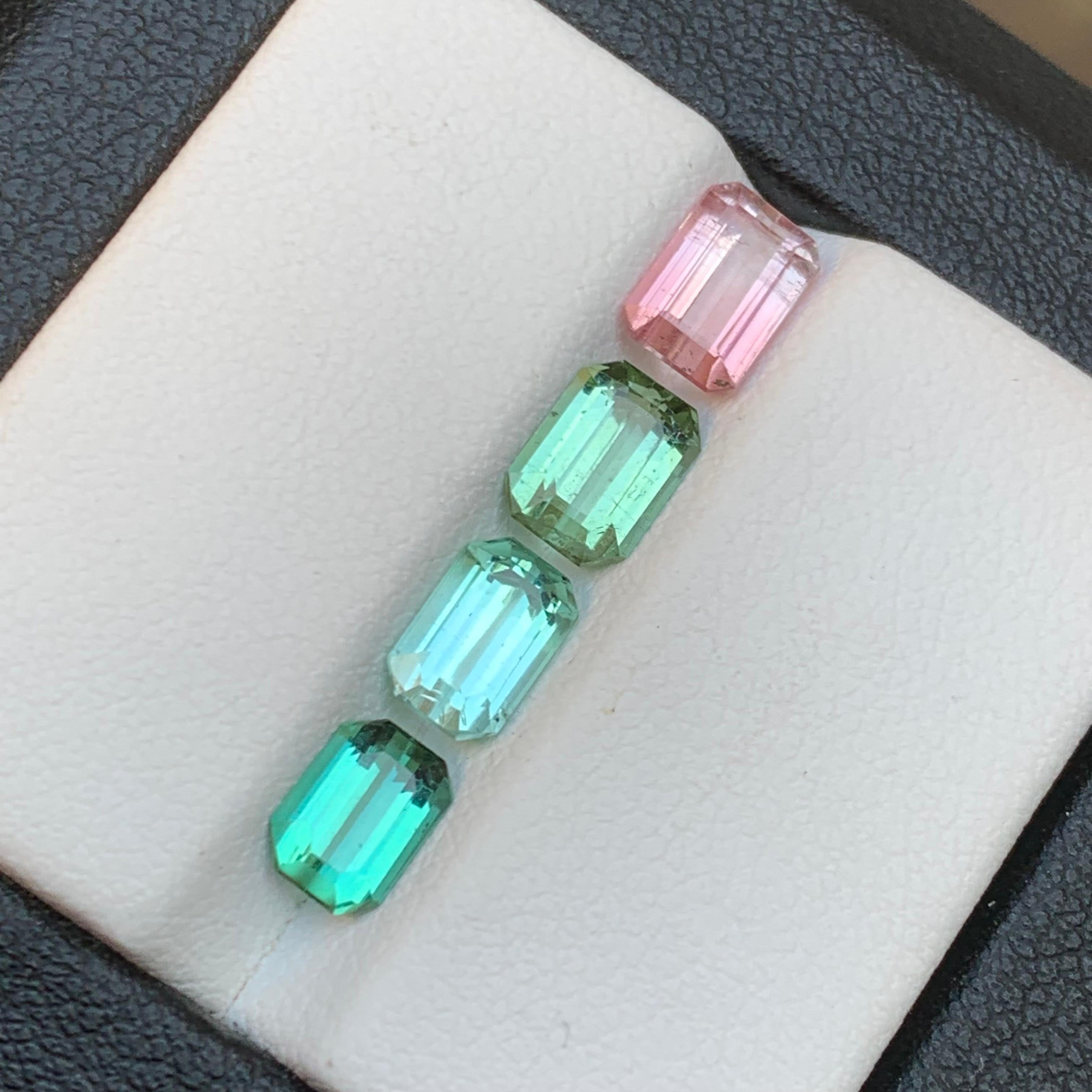 Mix Color Natural Tourmaline Jewelry Size Loose Gemstones Lot 3.70Ct Emerald Cut For Sale 6