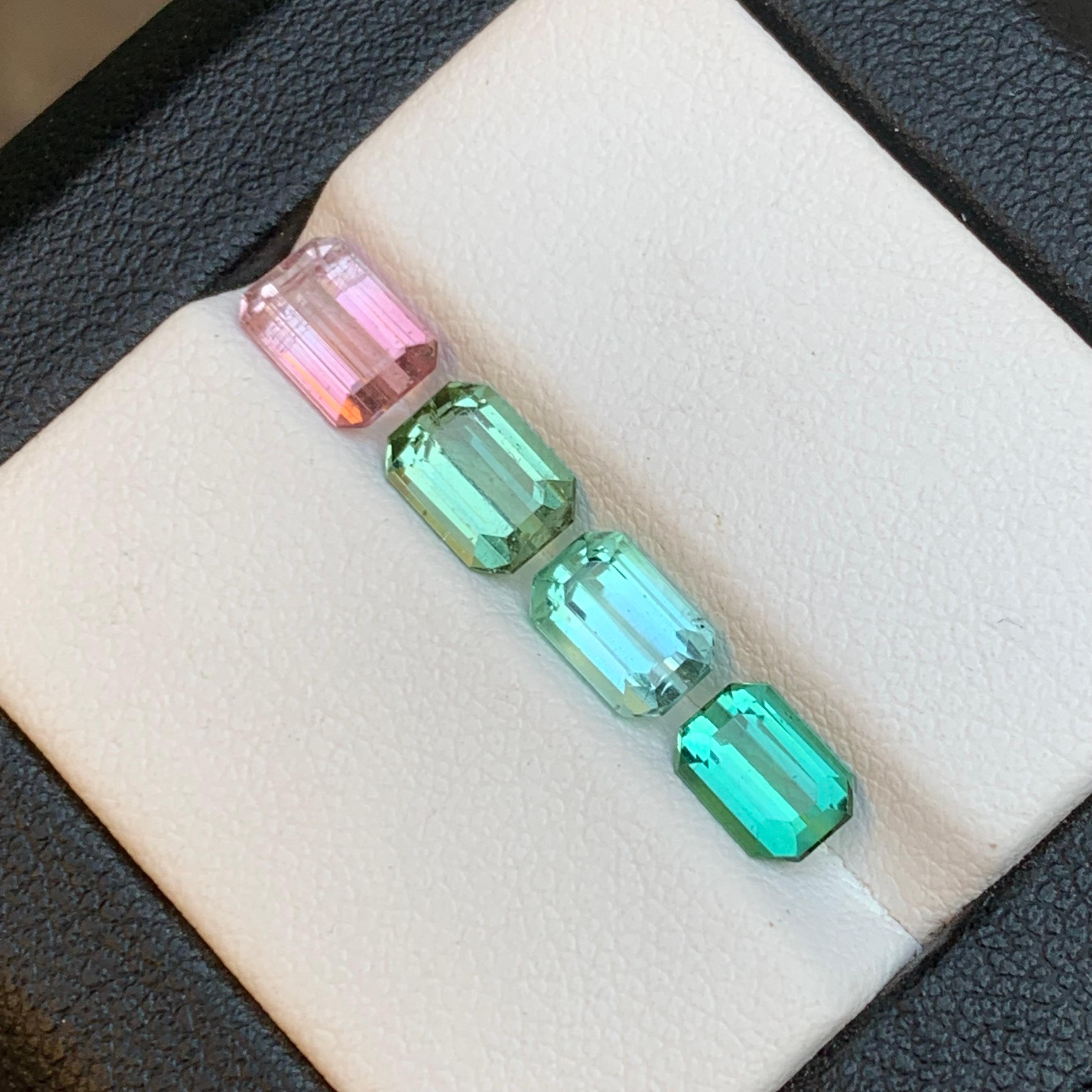 Contemporary Mix Color Natural Tourmaline Jewelry Size Loose Gemstones Lot 3.70Ct Emerald Cut For Sale