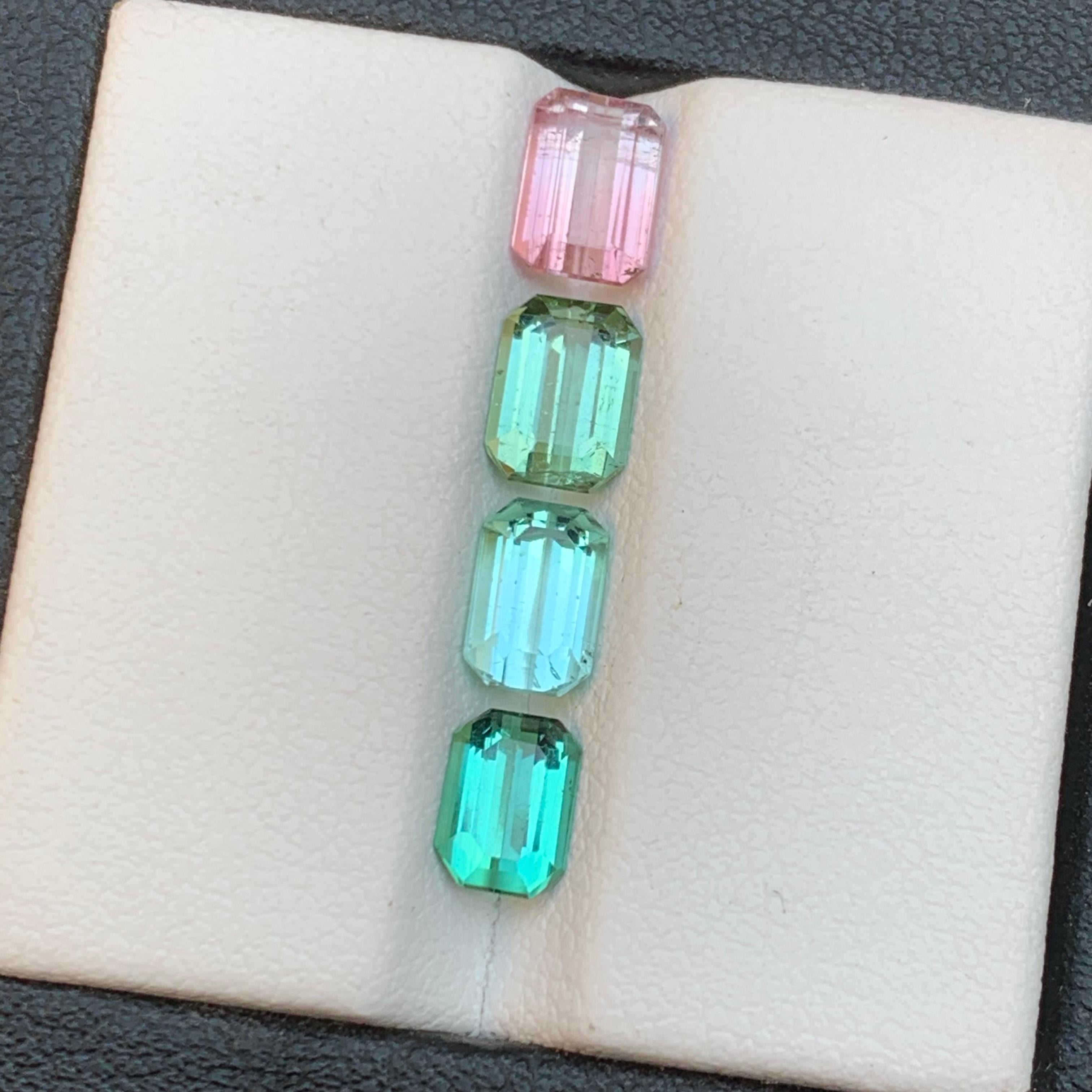Women's or Men's Mix Color Natural Tourmaline Jewelry Size Loose Gemstones Lot 3.70Ct Emerald Cut For Sale