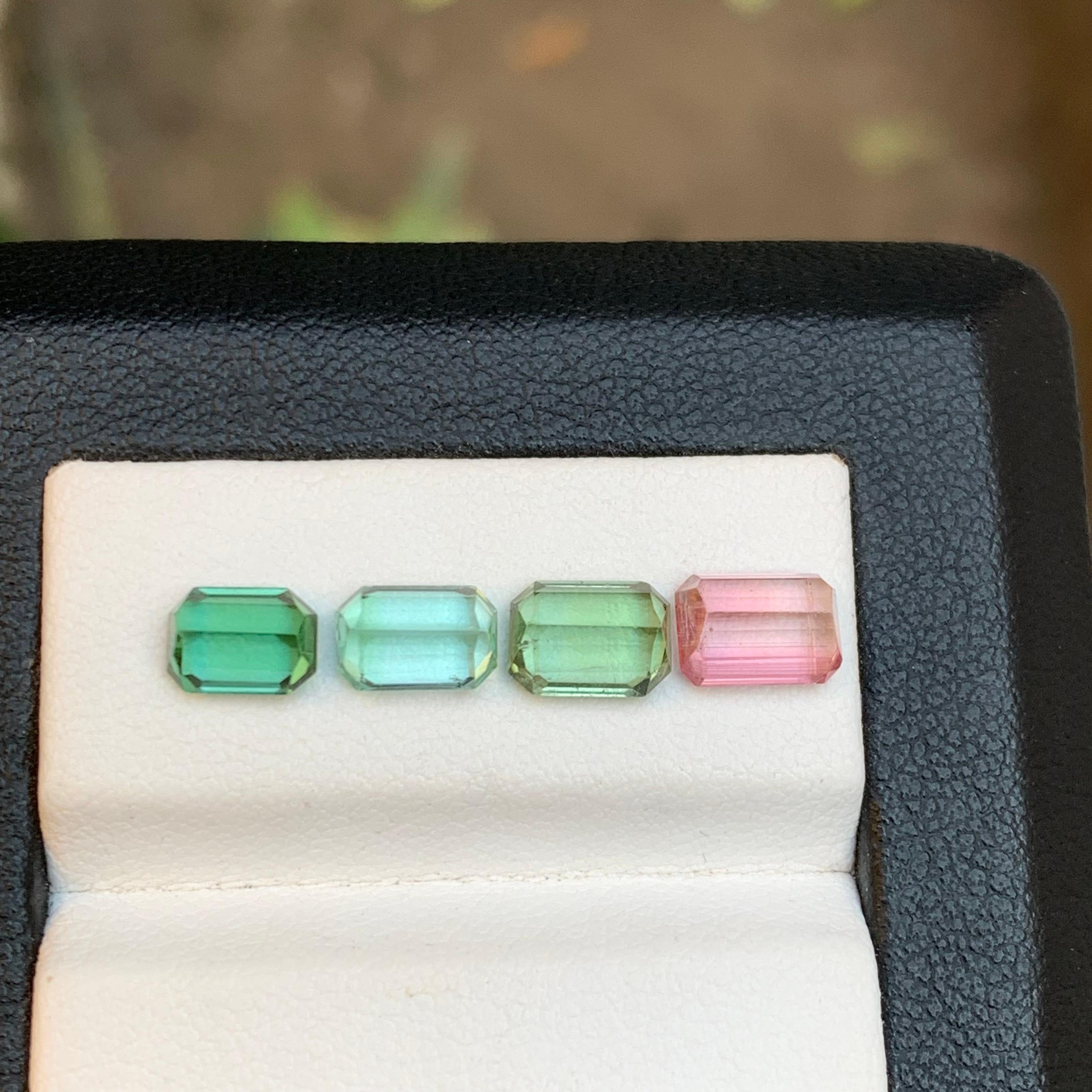 Mix Color Natural Tourmaline Jewelry Size Loose Gemstones Lot 3.70Ct Emerald Cut For Sale 1