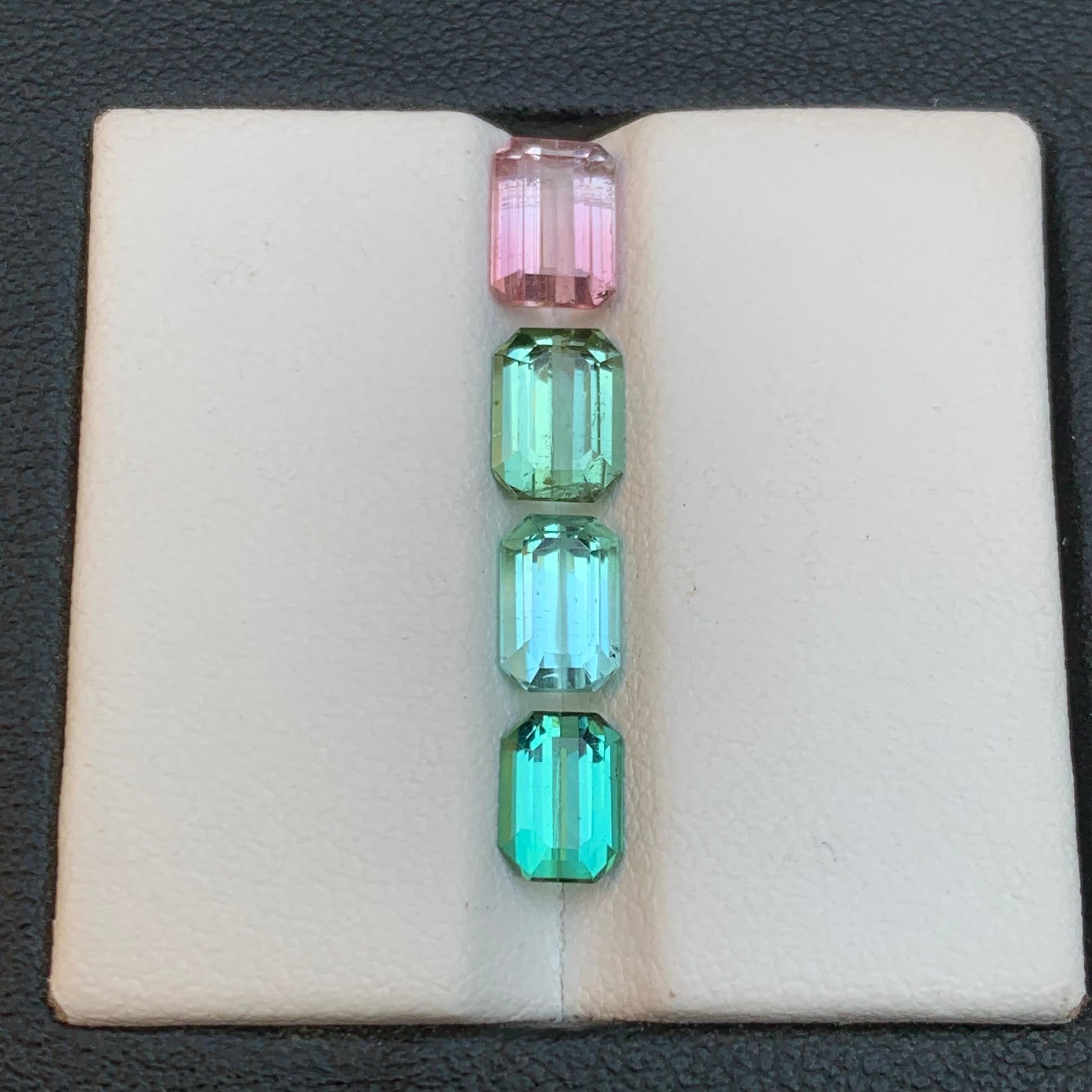 Mix Color Natural Tourmaline Jewelry Size Loose Gemstones Lot 3.70Ct Emerald Cut For Sale 2
