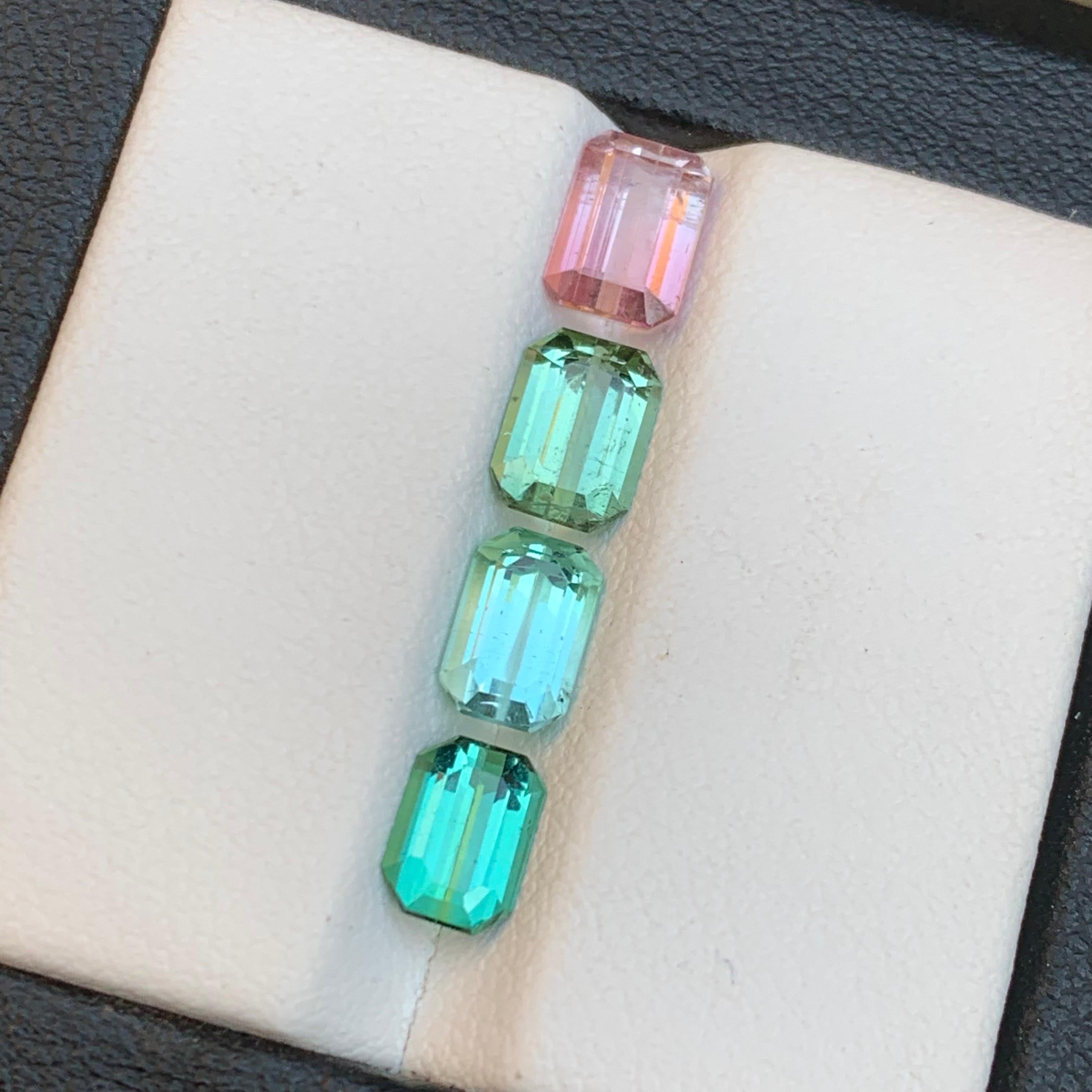 Mix Color Natural Tourmaline Jewelry Size Loose Gemstones Lot 3.70Ct Emerald Cut For Sale 4