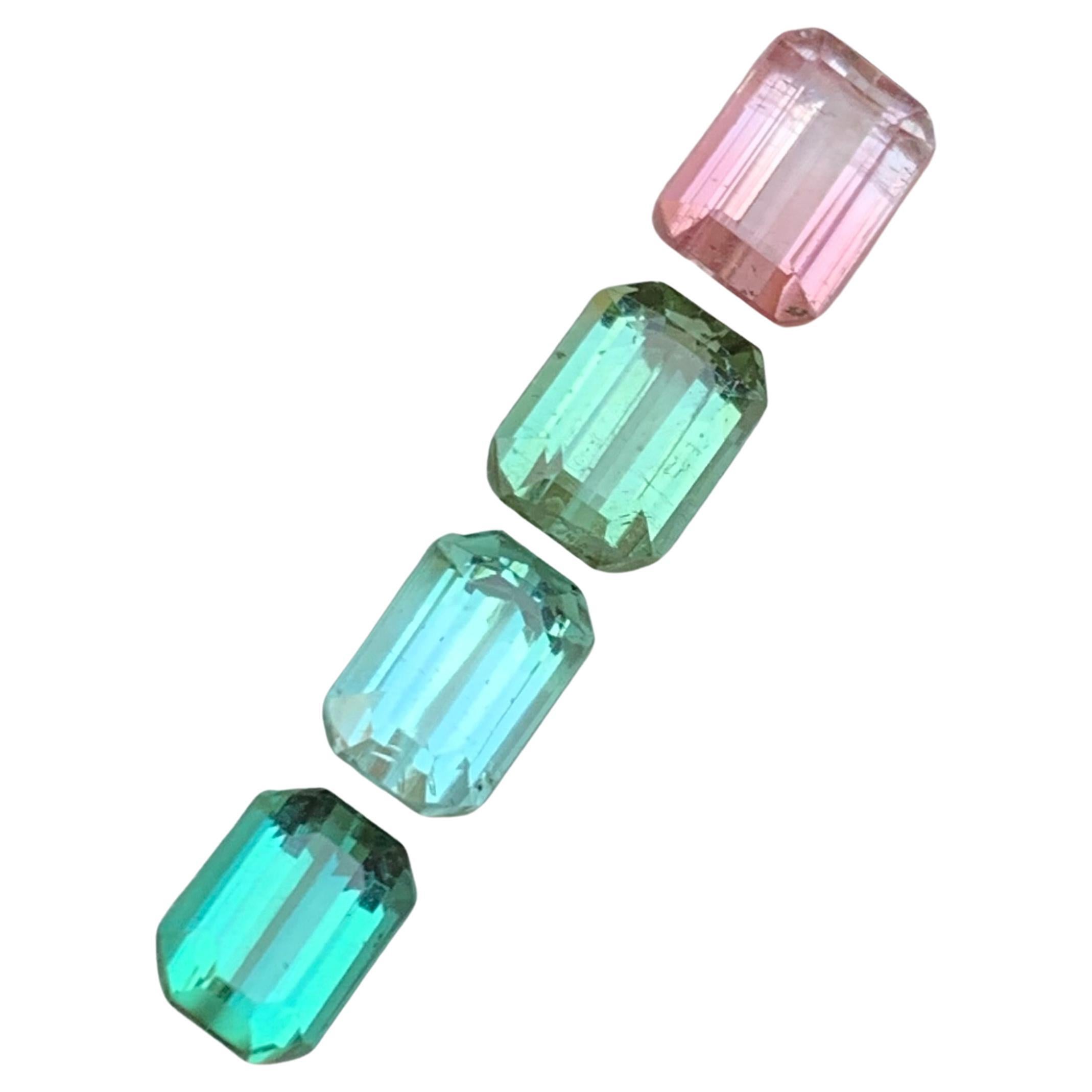 Mix Color Natural Tourmaline Jewelry Size Loose Gemstones Lot 3.70Ct Emerald Cut For Sale
