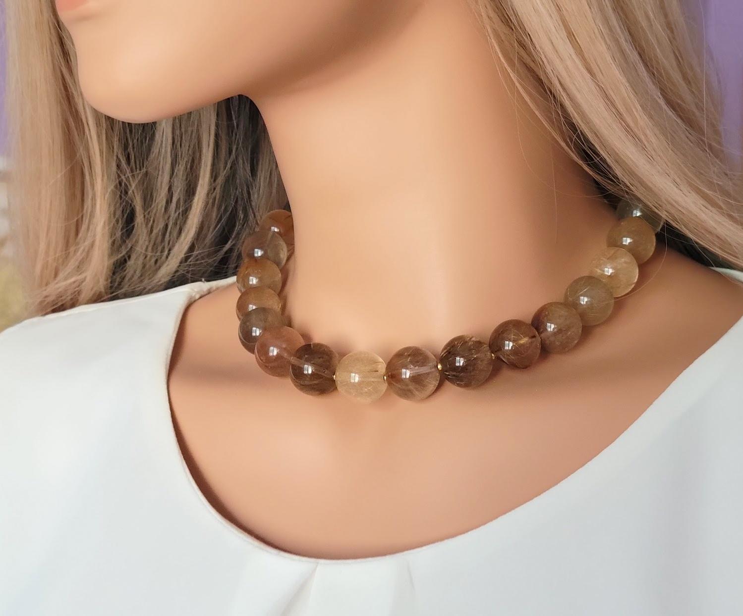 Bead Mix Color Rutilated Quartz Necklace For Sale