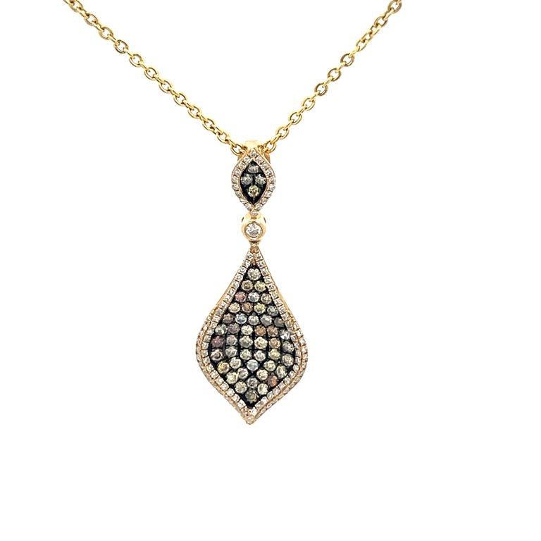 Art Déco Collana di diamanti a goccia di colore misto 1.00CT  oro giallo 14K in vendita