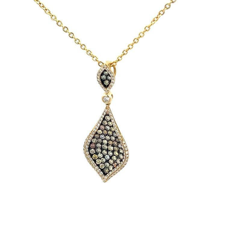 Taglio rotondo Collana di diamanti a goccia di colore misto 1.00CT  oro giallo 14K in vendita