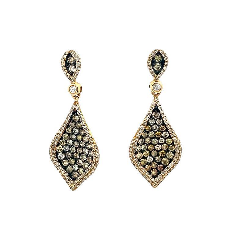 Are you looking for that perfect combination of glamorous and trendy? Look no further than this pair of fashion earrings. Crafted with precision in 14k yellow gold, these dangling diamond earrings boast a stunning total of 1.45 CT brilliance. Each