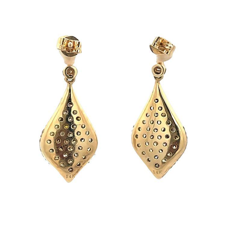 Mix Color Teardrop Diamond Earrings 1.45ct 14K in Yellow Gold  In New Condition For Sale In New York, NY