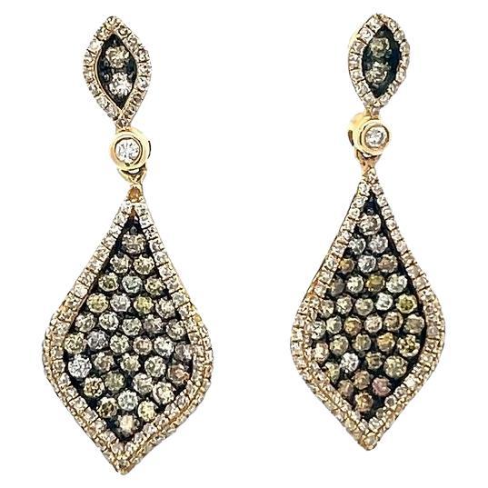Boucles d'oreilles en diamant en forme de goutte de couleur mixte 1.45ct 14K en or jaune  en vente