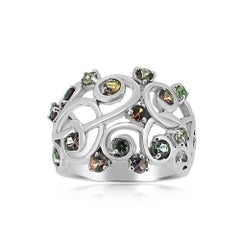 Mix Colors of Montana Sapphire Ring 18 Karat White Gold