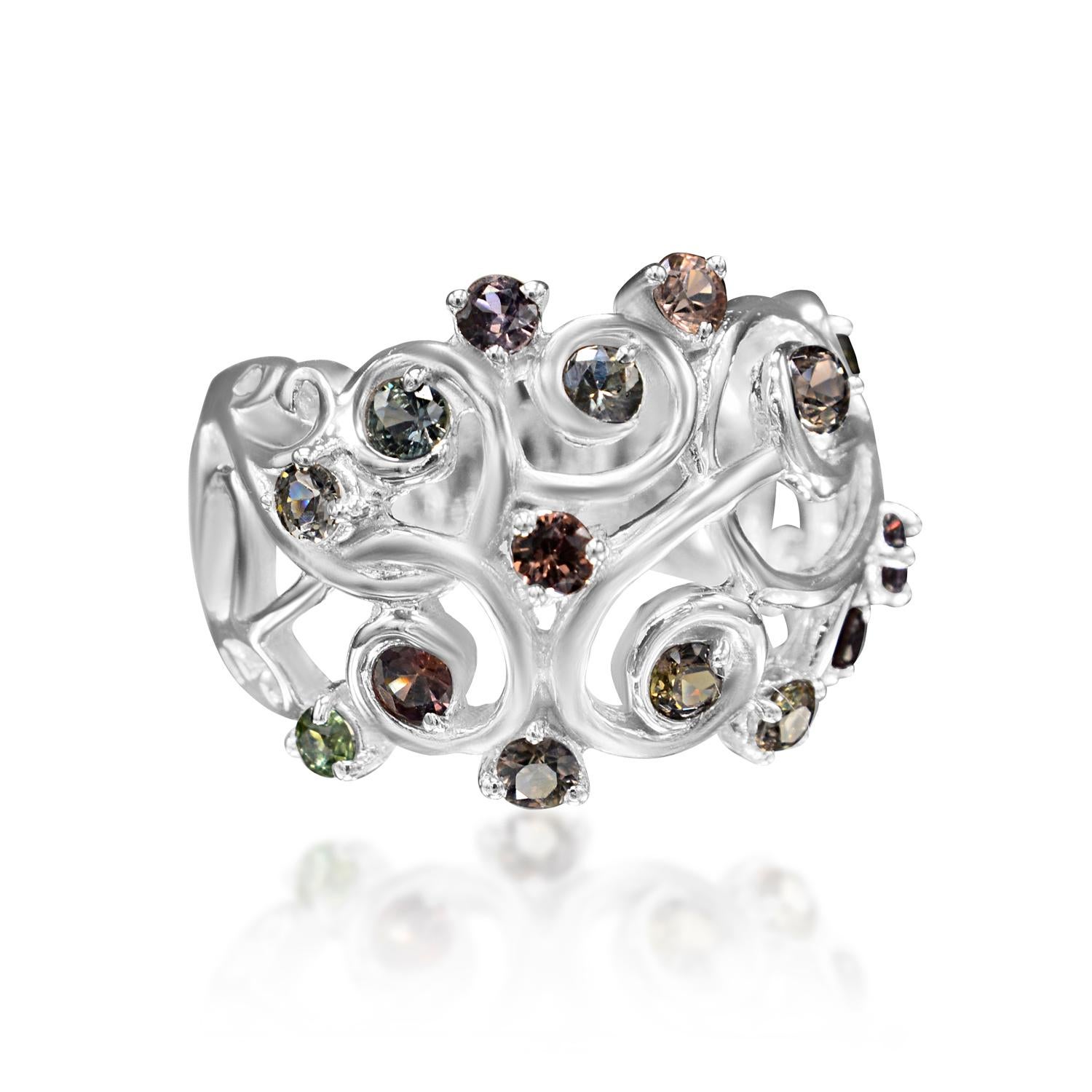 Mix Colors of Montana Saphir-Ring aus 18 Karat Weißgold (Rundschliff) im Angebot