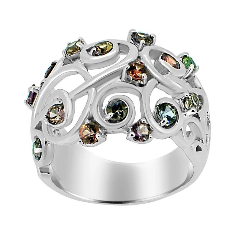 Mix Colors of Montana Sapphire Ring 18 Karat White Gold