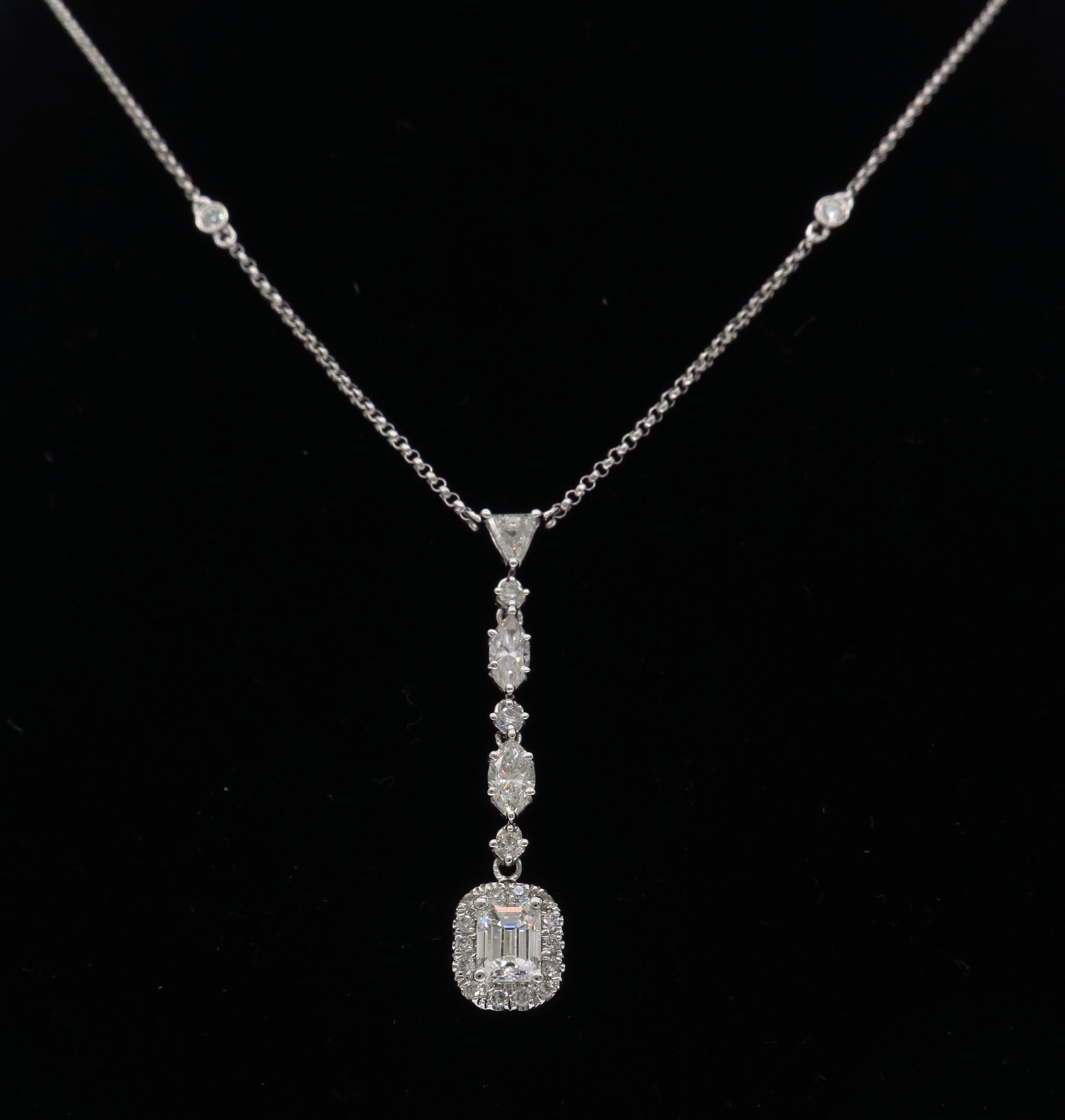 Mix Cut Diamond Drop Necklace In New Condition In Webster, NY