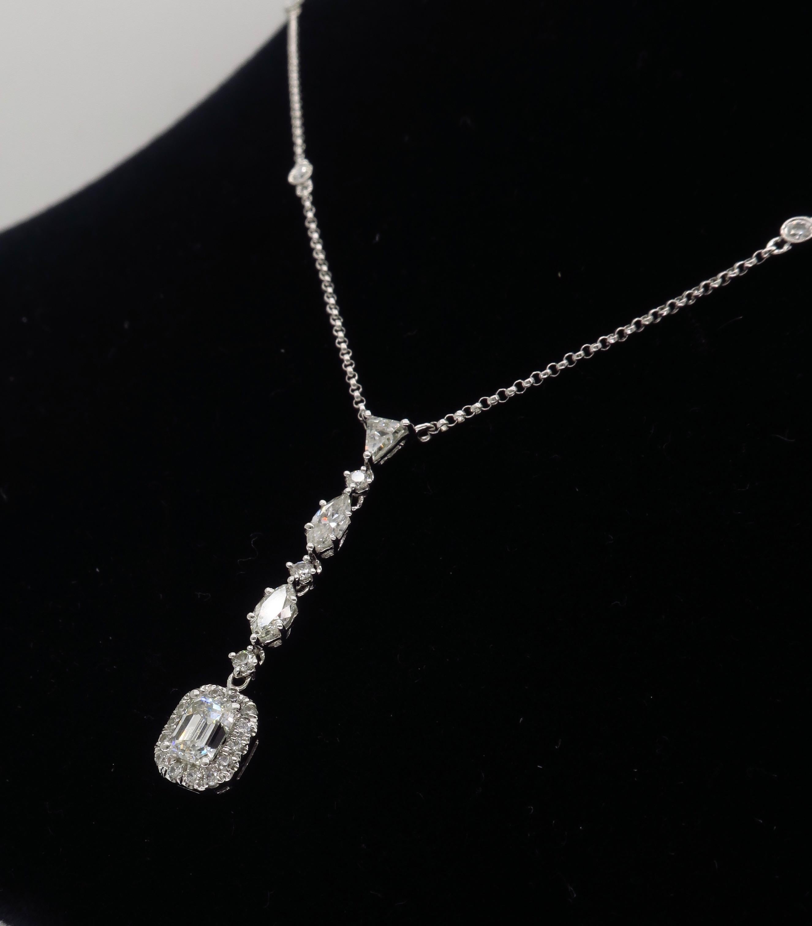 Women's or Men's Mix Cut Diamond Drop Necklace
