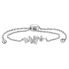 Mix Cut Diamond Station Bracelet 18K White Gold Adjustable Handmade Fine Jewelry