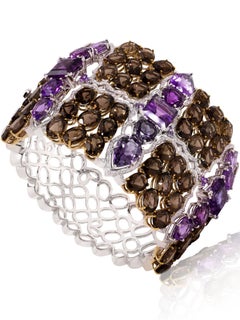 Mix Cut and Semi-Precious Stones Rhodium and Gold-Plated Bracelet