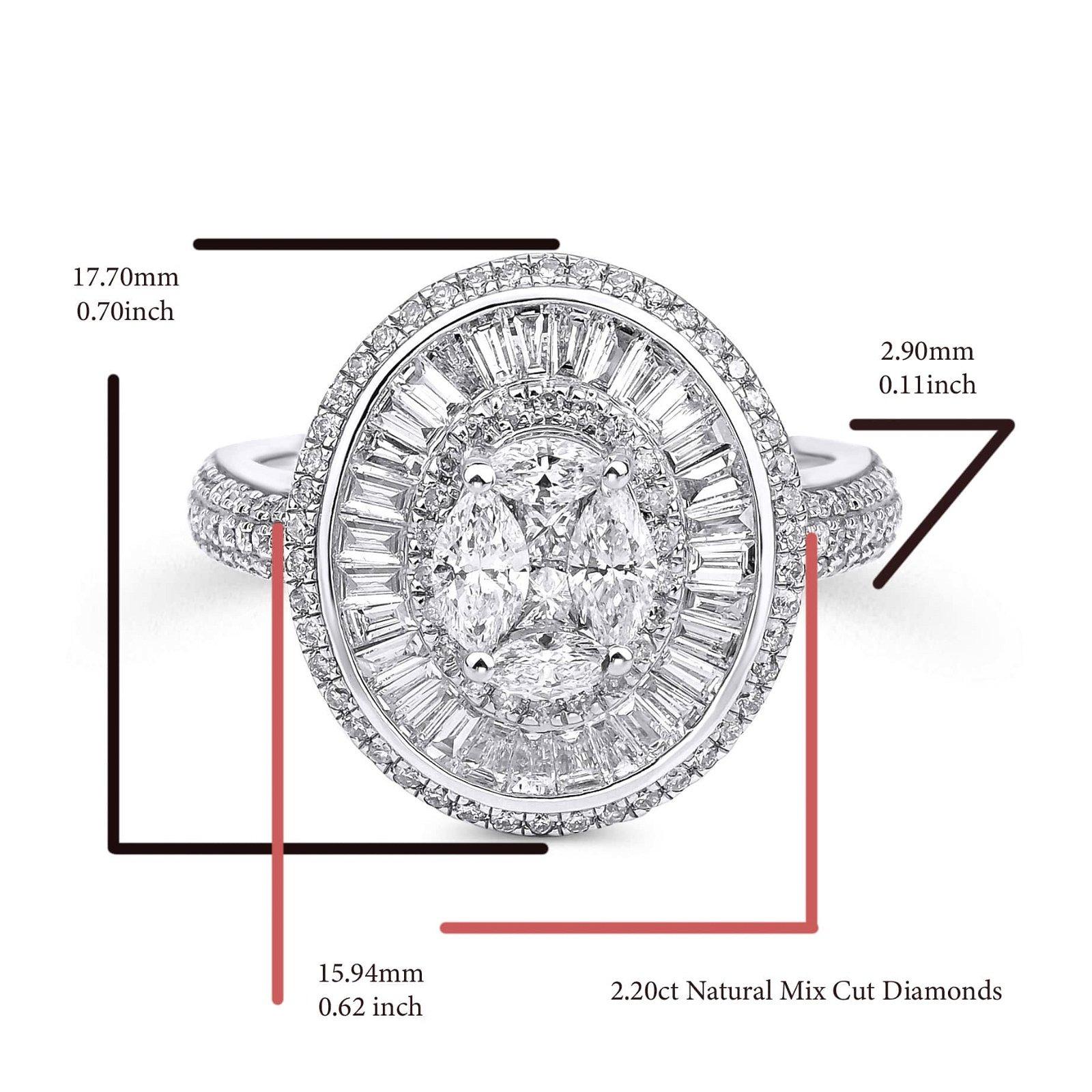 Anillo Cóctel Mixto de Diamantes 2,20ct Corte redondo en venta