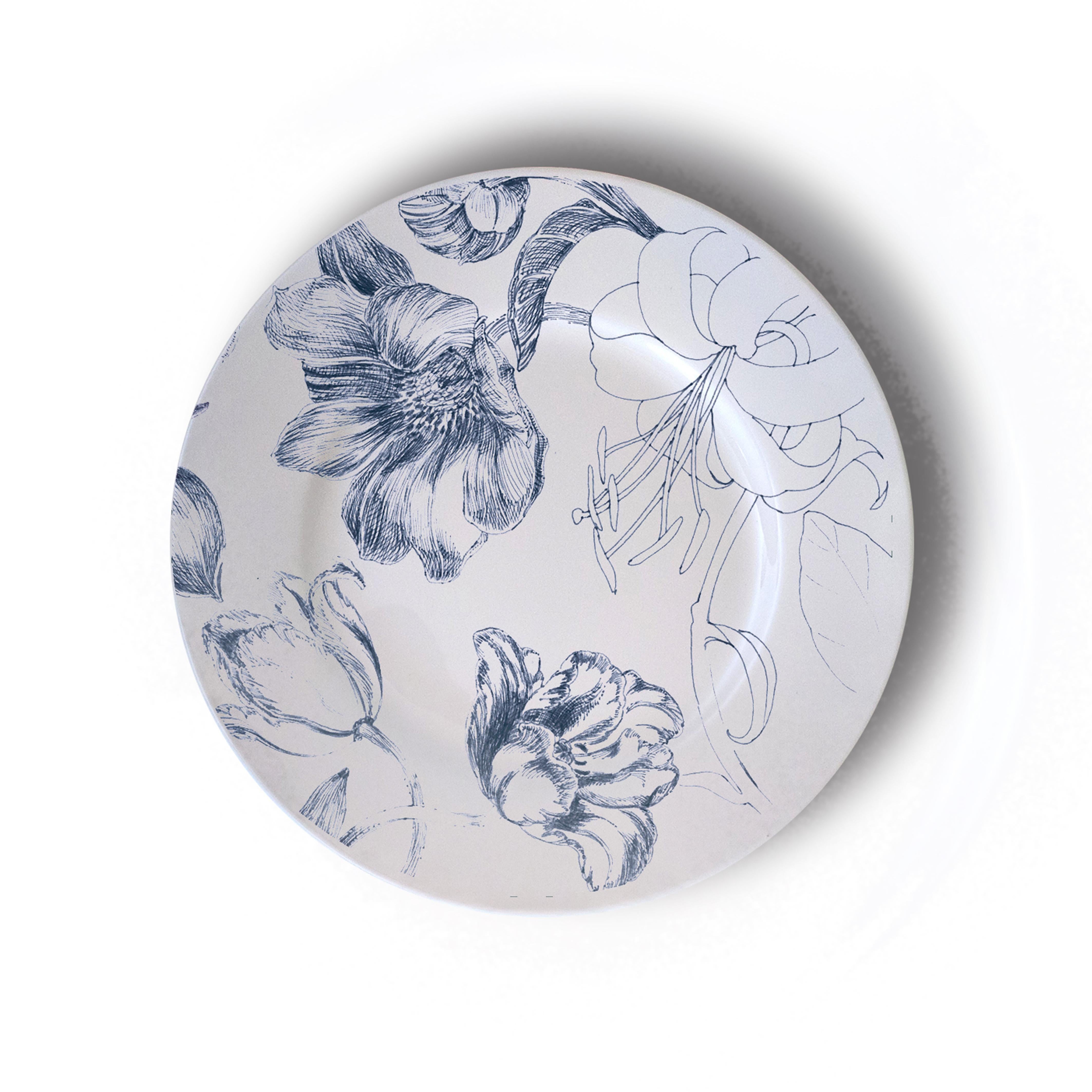 Mix & Match, Six Contemporary Porcelain Bread Plates with Multicolored Flowers In New Condition For Sale In MILAN, IT