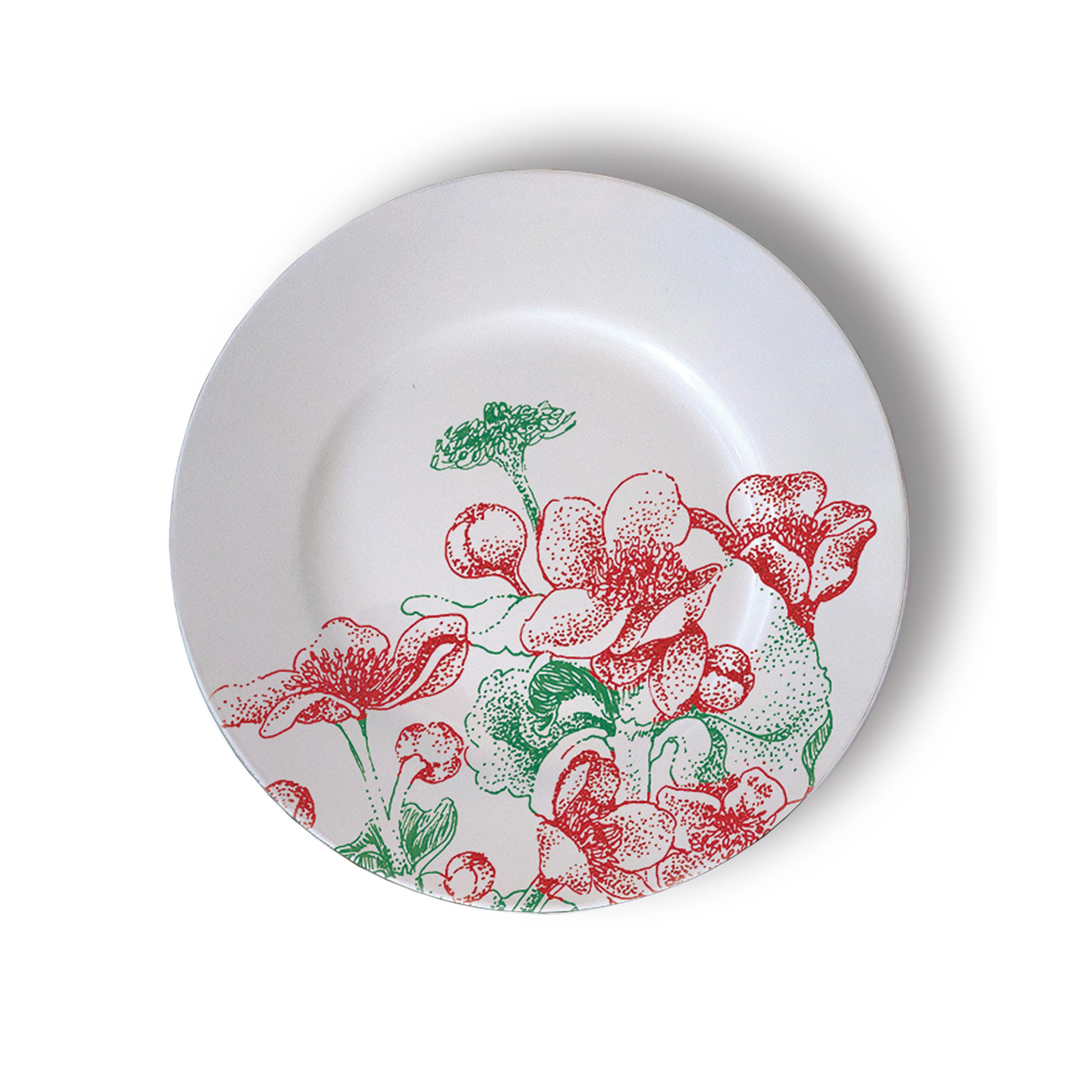 Mix & Match, Six Contemporary Porcelain Bread Plates with Multicolored Flowers For Sale 2