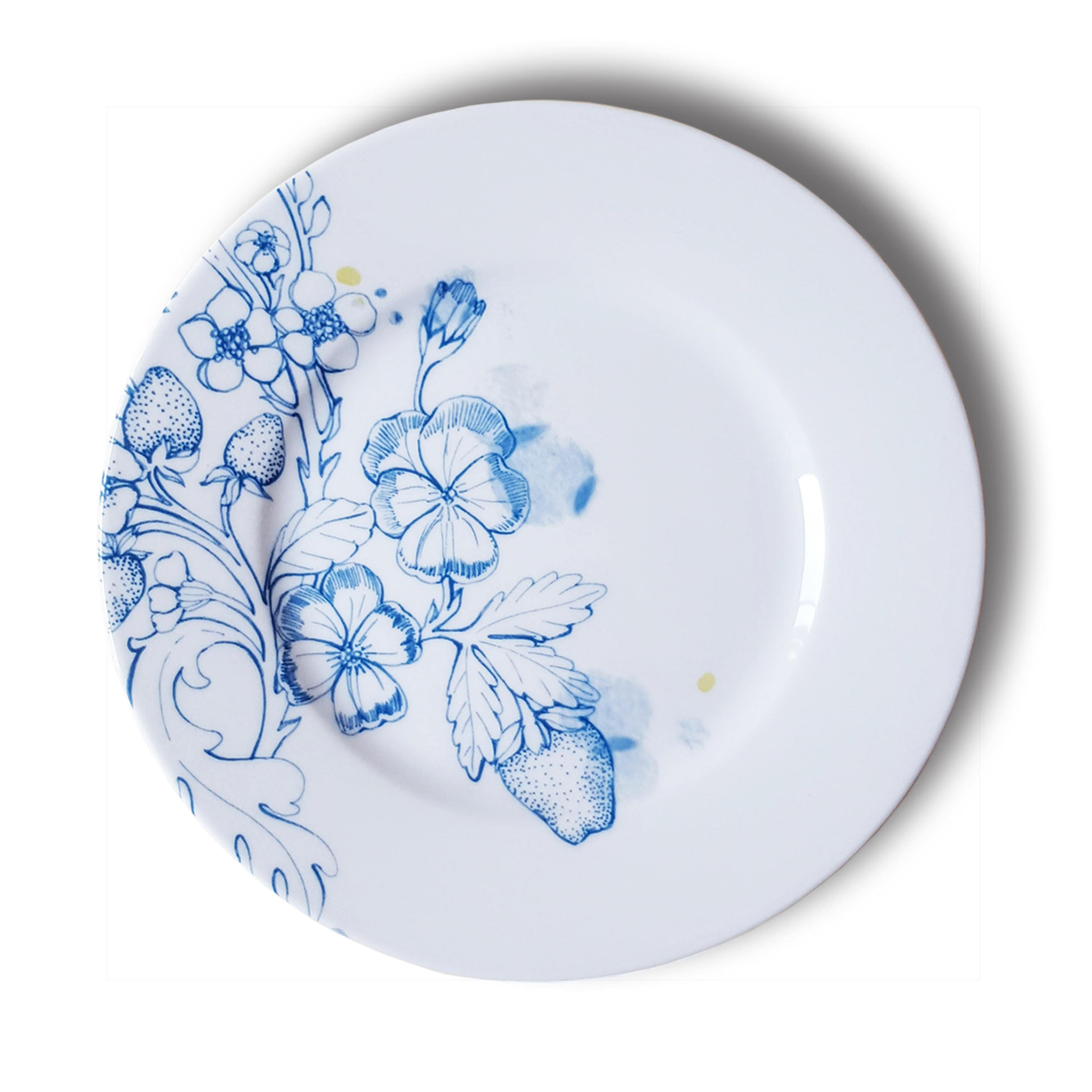 Italian Mix & Match, Six Contemporary Porcelain Dessert Plates with Multicolored Flowers For Sale