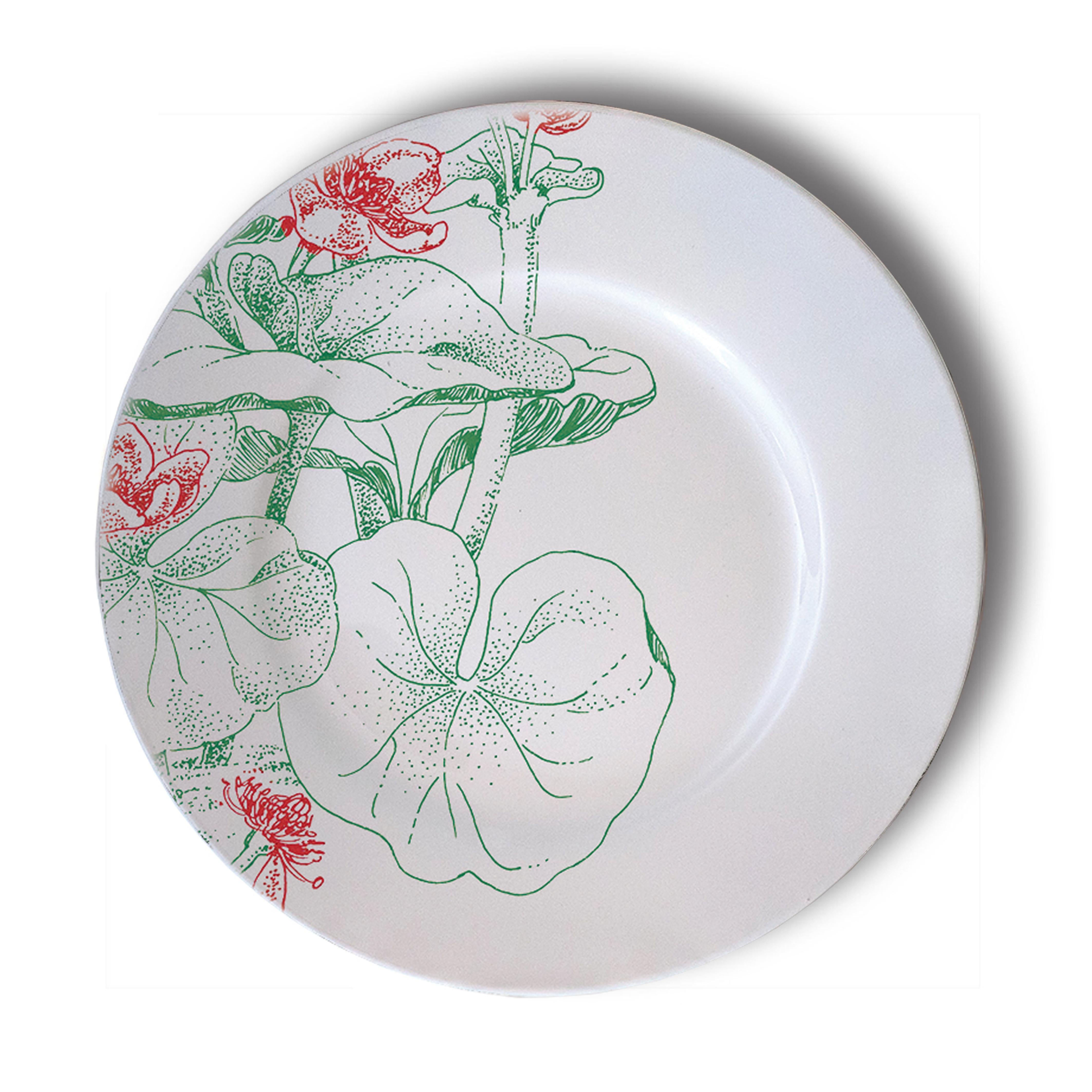 Mix & Match, Six Contemporary Porcelain Dessert Plates with Multicolored Flowers For Sale 2