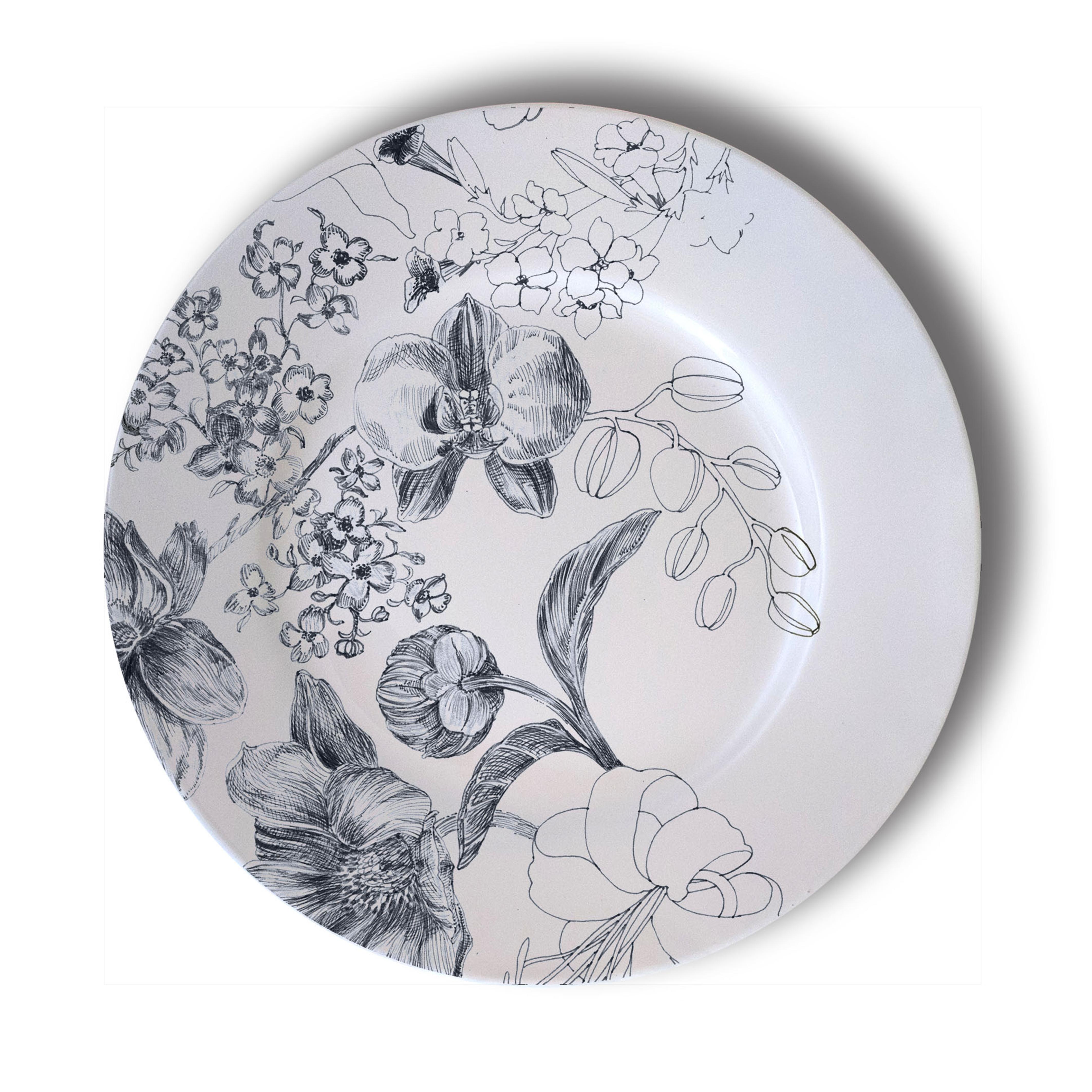 Mix & Match, Six Contemporary Porcelain Dessert Plates with Multicolored Flowers For Sale 3