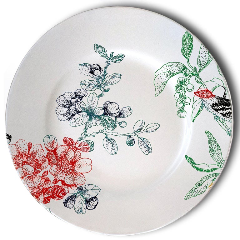 Mix and Match, Six Contemporary Porcelain Dinner Plates with Flowers