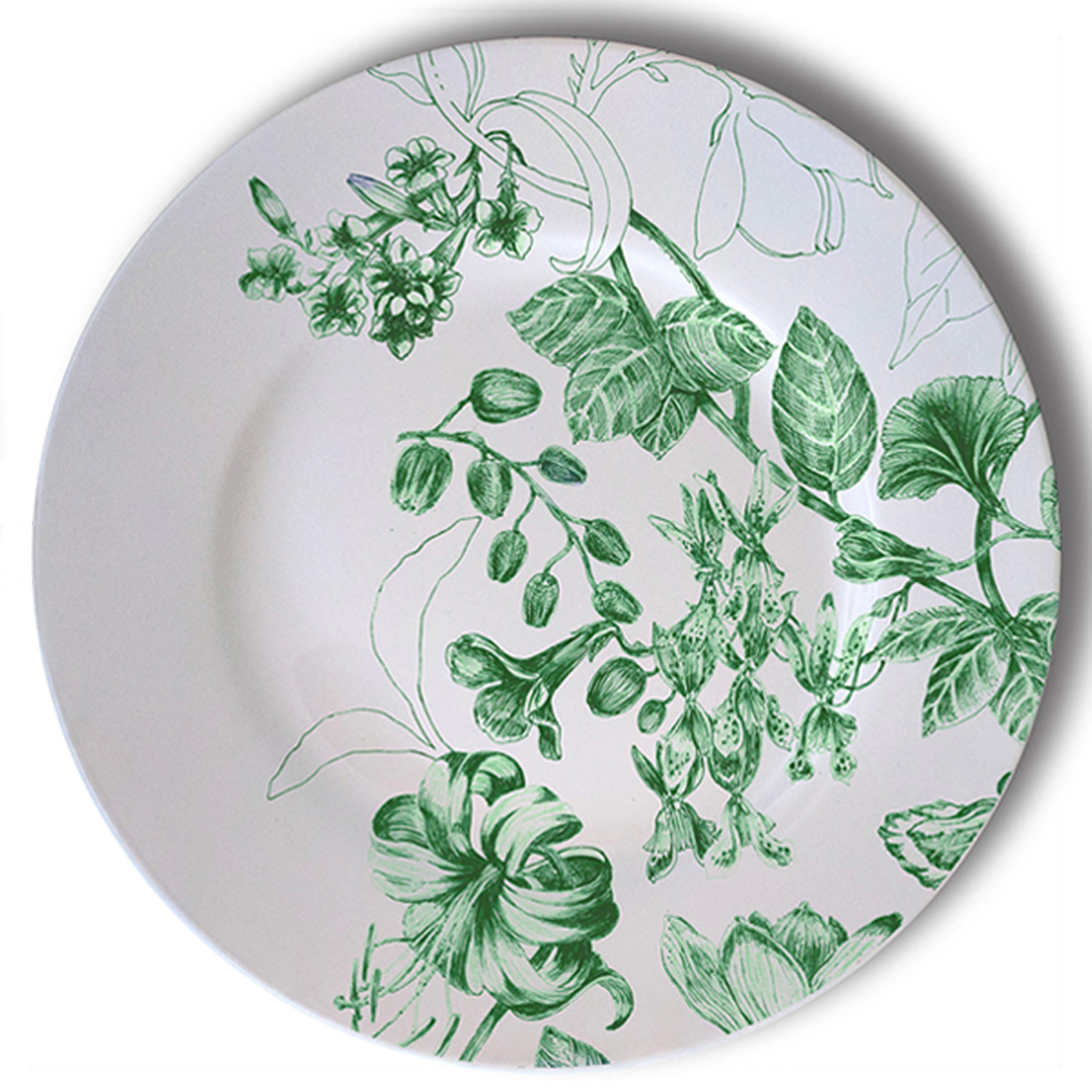 Mix & Match, Six Contemporary Porcelain Dinner Plates with Flowers and Animals For Sale 1