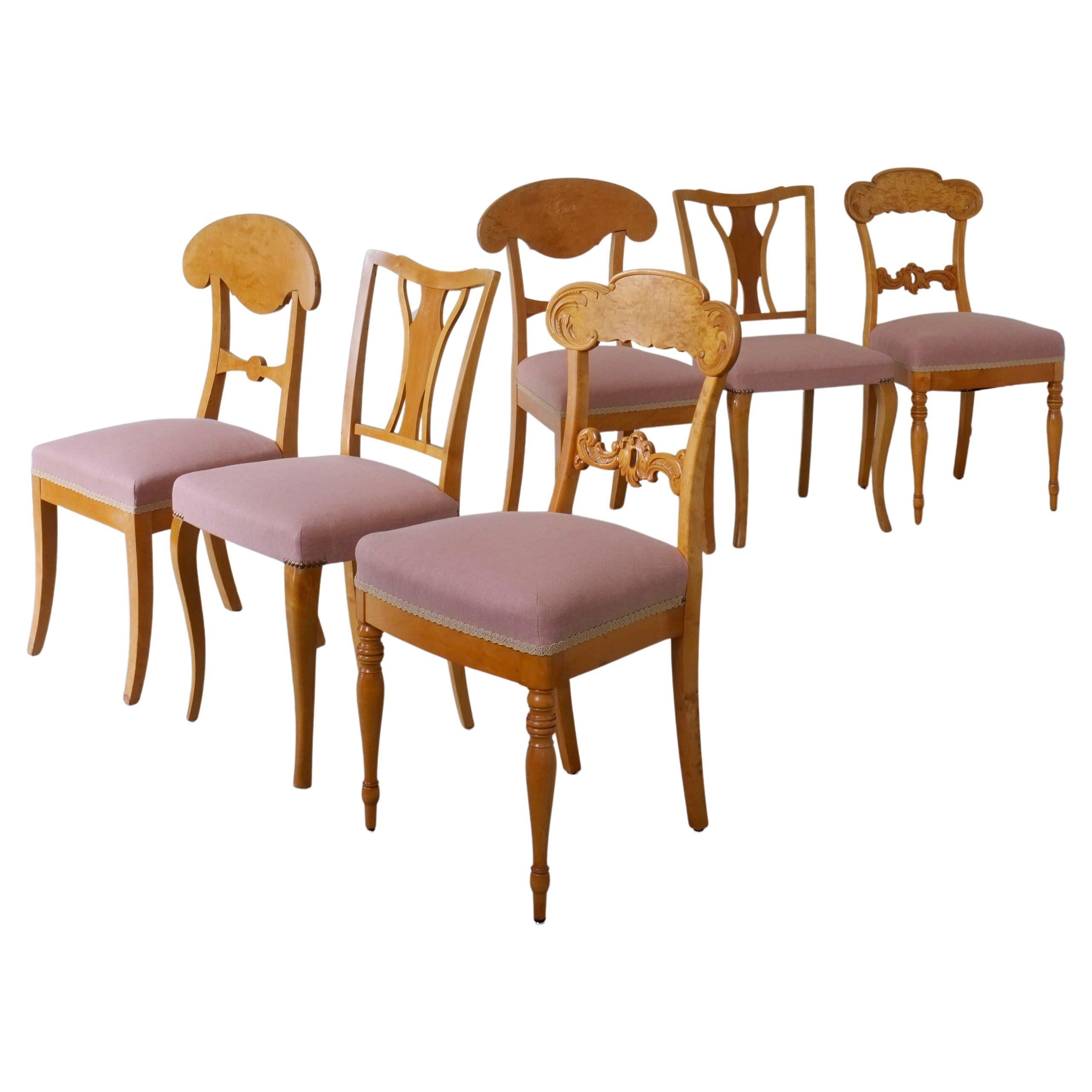 Mix 
Match Swedish Biedermeier Golden Birch Chairs, Set of 6