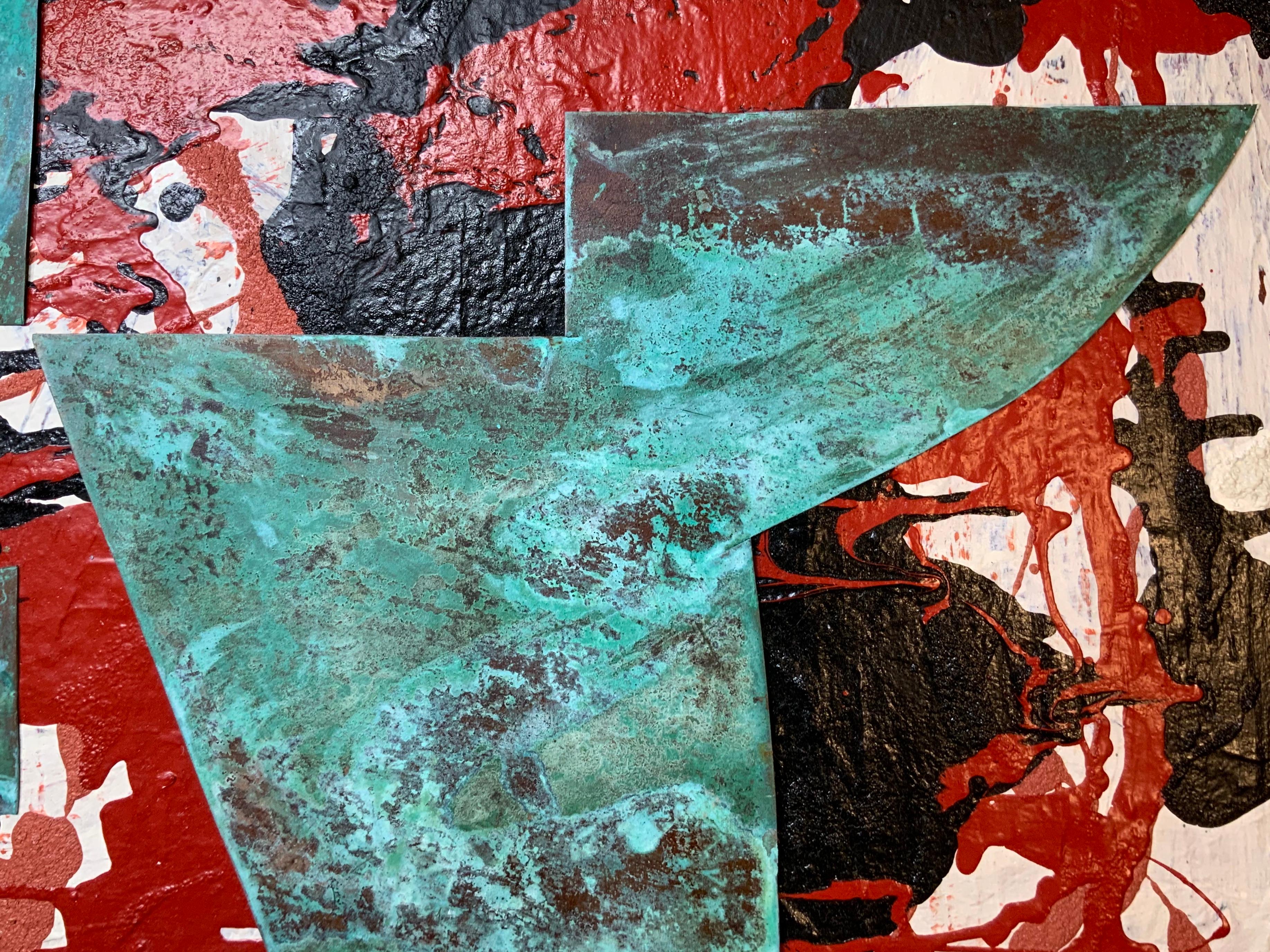 Mix-Media Acrylic Abstract Painting, Sea Sand, Reclaim Copper For Sale 5