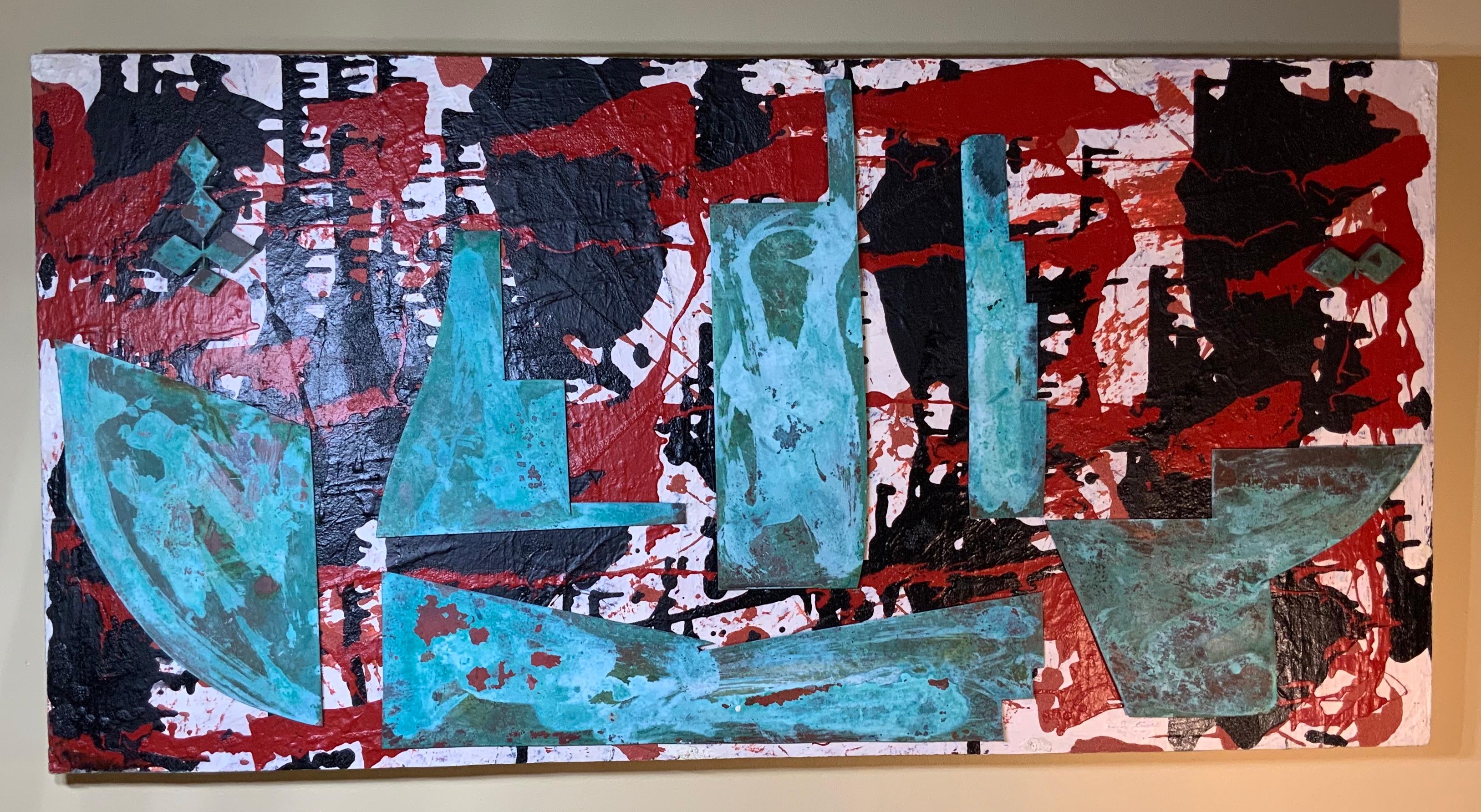 Mix-Media Acrylic Abstract Painting, Sea Sand, Reclaim Copper For Sale 13
