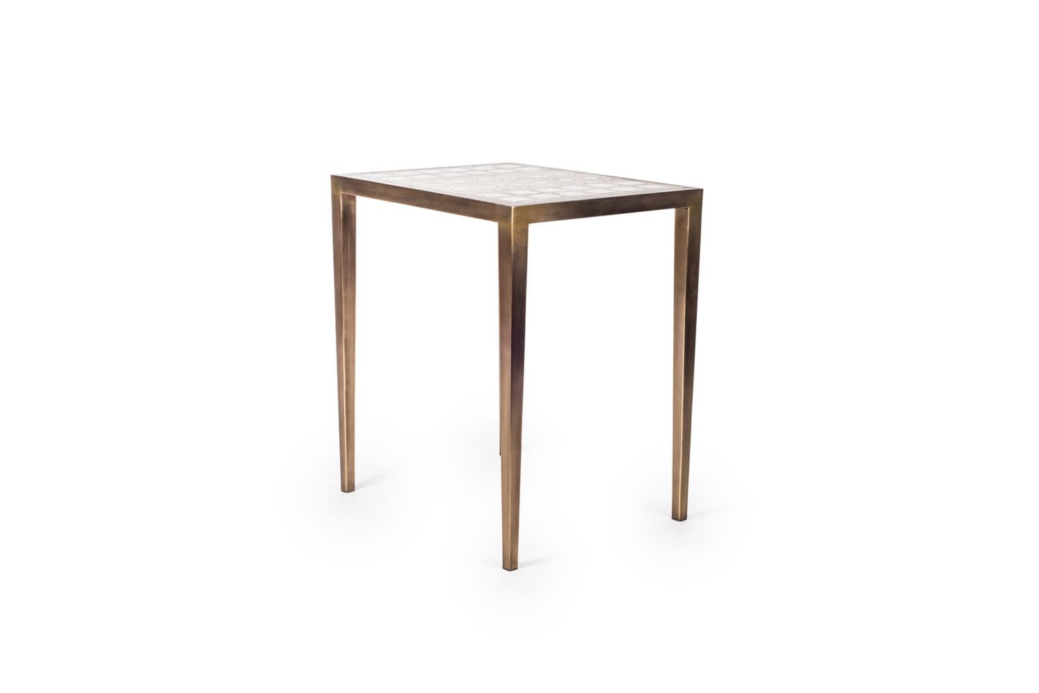 Mix Media Nesting Table M in Shagreen/Shell, Bronze-Patina Brass by R&Y Augousti For Sale 3
