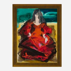 Mix Media on Canvas Woman in red dress by Dzemma Skulme