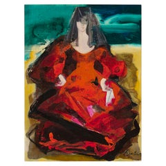 Mix Media on Canvas Woman in red dress by Dzemma Skulme