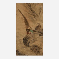 Técnica mixta sobre papel "Dos faisanes" Después de Wang Yuan