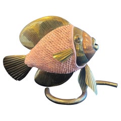 Mix Metals & Leather Rare Beautiful Fish Sculpture Attrib. to Sergio Bustamante