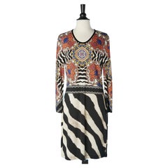 Mix print and branded rayon cocktail dress Just Cavalli 