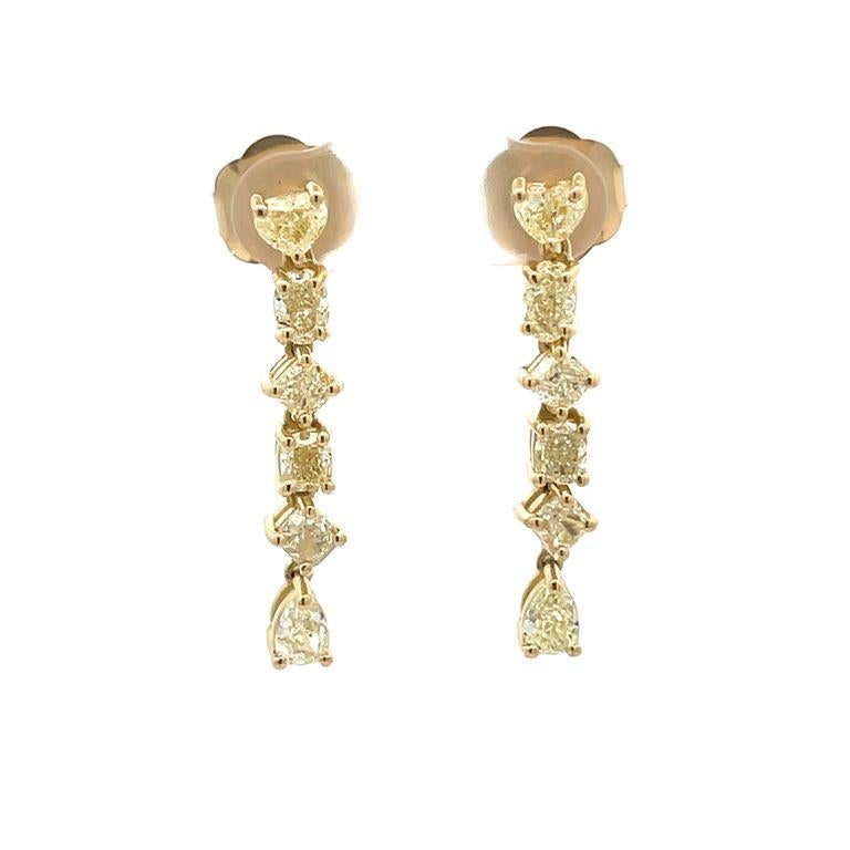Mix Shape Fancy Yellow Diamond Earrings 4.00CT 18K YG For Sale 1