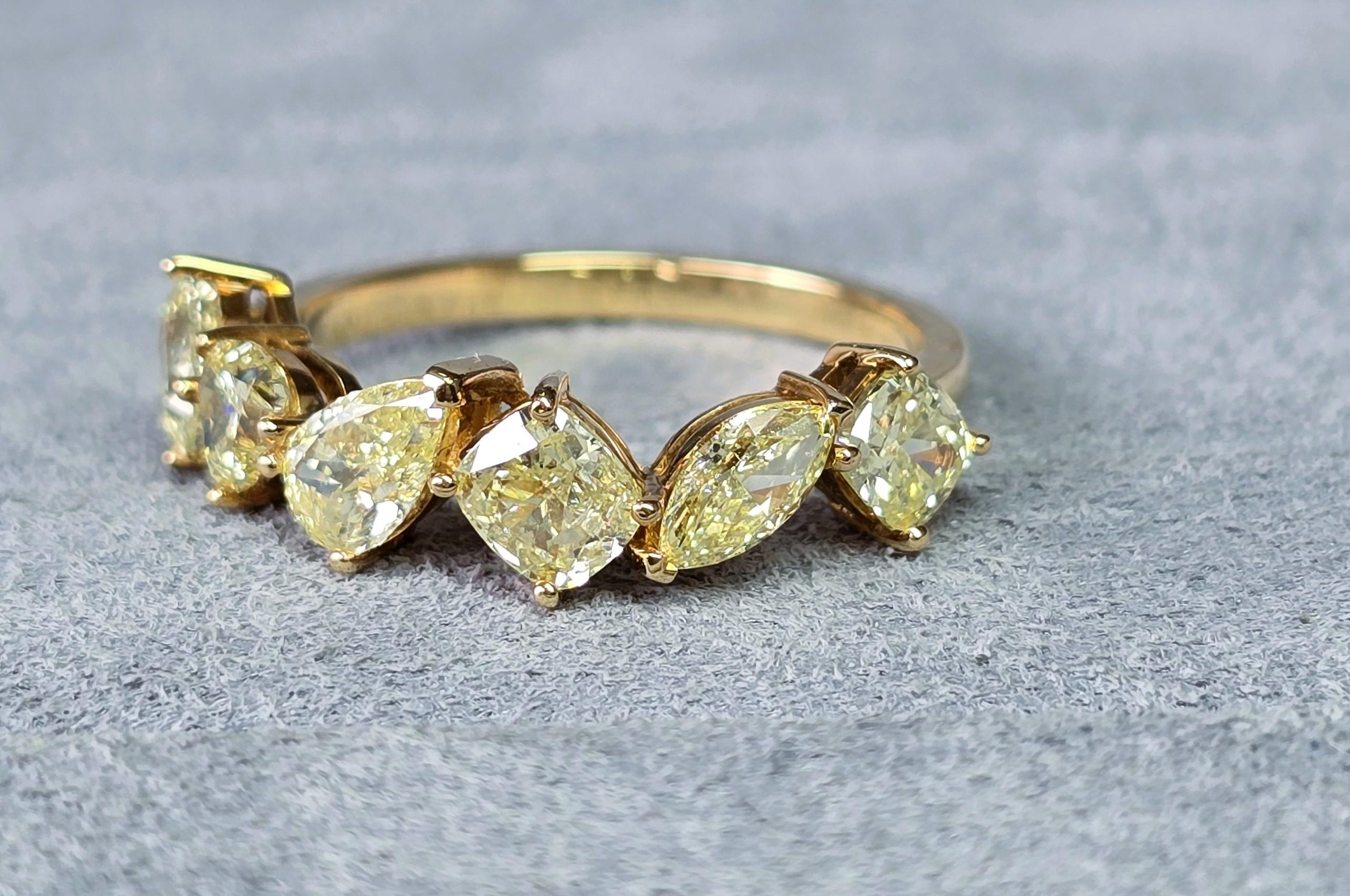 Bague fantaisie jaune VS-SI Clarity avec diamants de forme mixte en vente 10