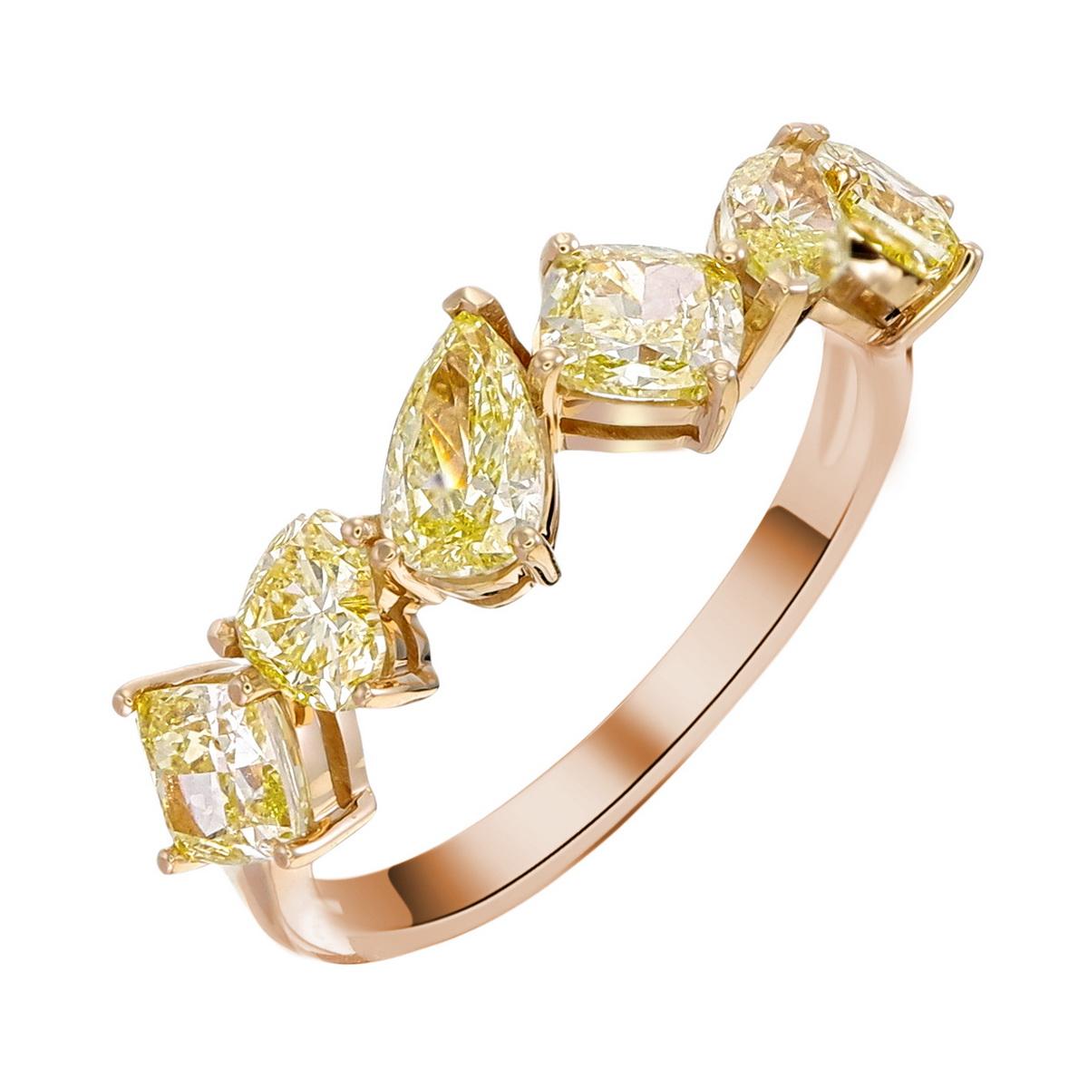 Taille mixte Bague fantaisie jaune VS-SI Clarity avec diamants de forme mixte en vente