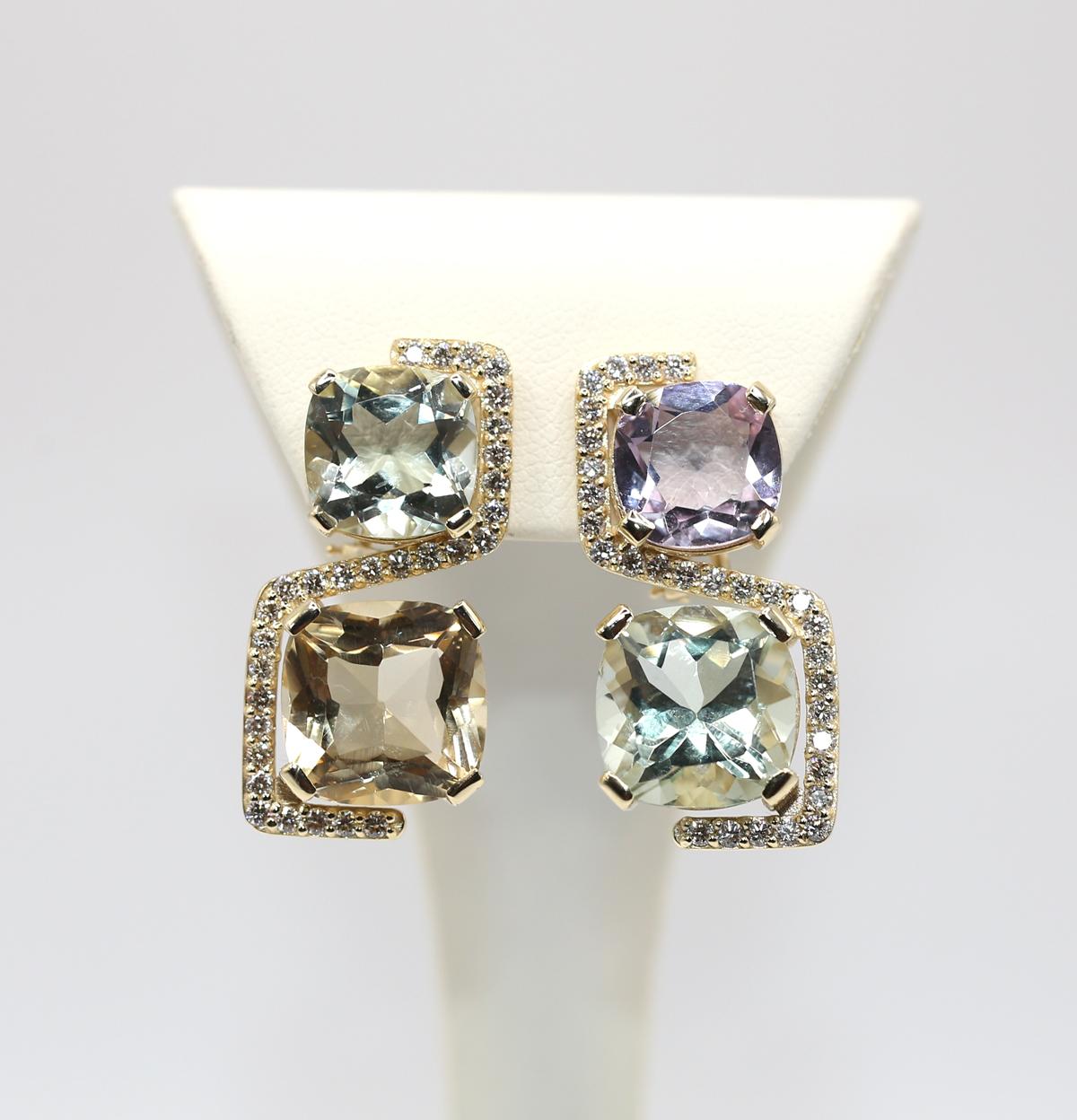 Mix Stones Diamanten Amethyst Grüner Granat Citrin Mode-Ohrringe, 2024 im Angebot 4