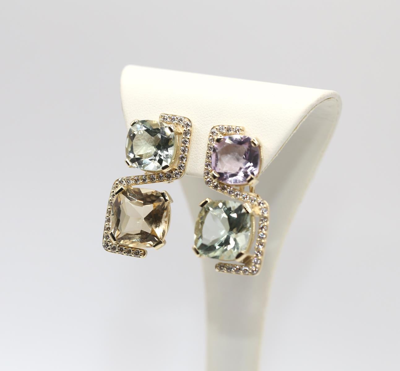 Mix Stones Diamanten Amethyst Grüner Granat Citrin Mode-Ohrringe, 2024 im Angebot 5