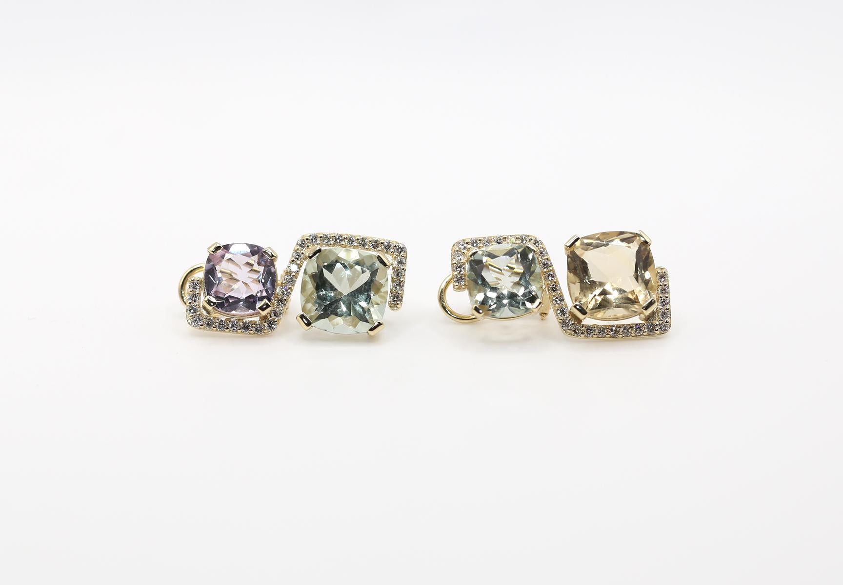Mix Stones Diamanten Amethyst Grüner Granat Citrin Mode-Ohrringe, 2024

Wunderschöne moderne Mode Ohrringe, bestehend aus Diamanten Amethyst Grün Granat Citrin. Brandneu geschaffen im Jahr 2024.

Auf jeden Fall ein gewagtes Modestatement.

Ein