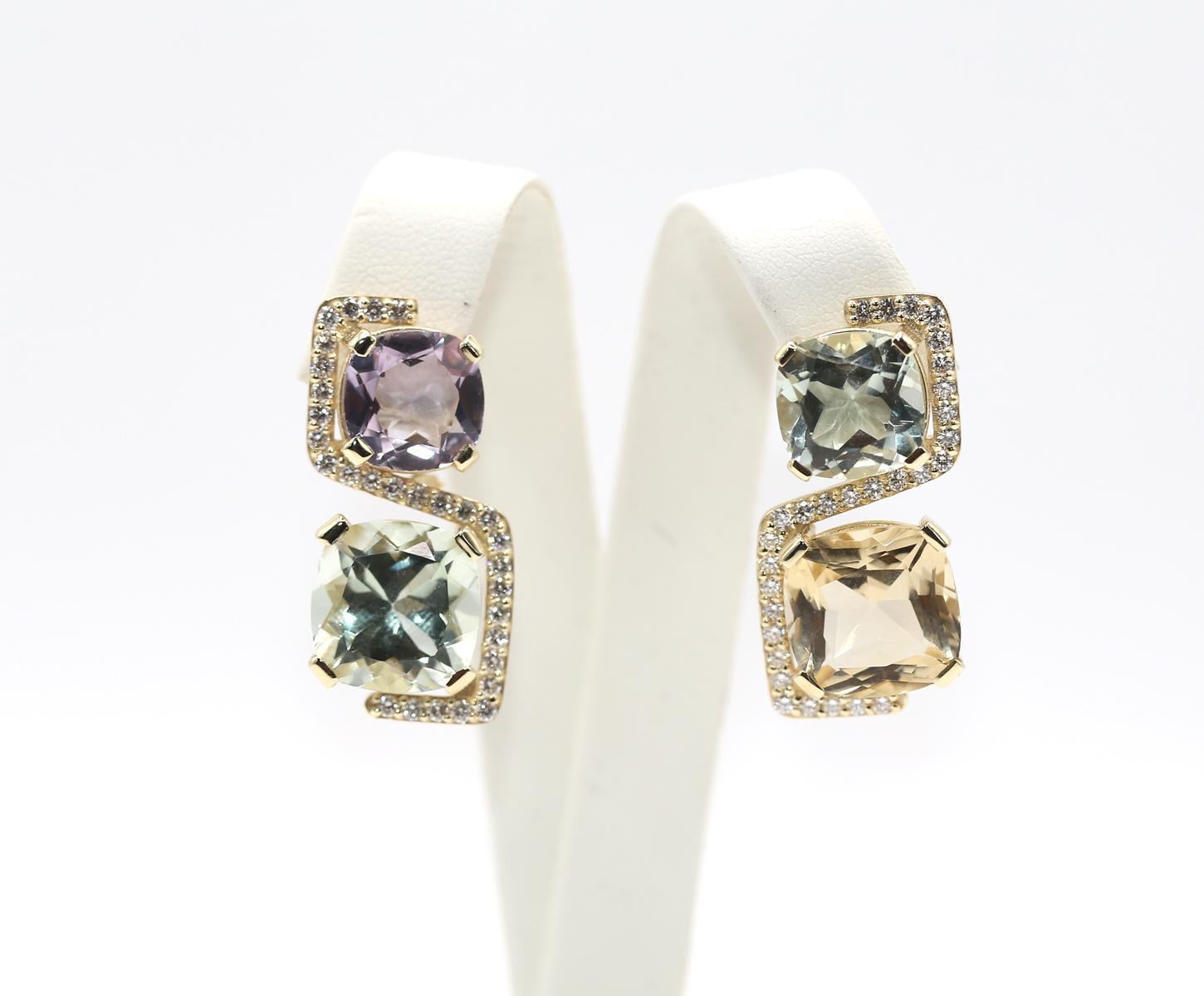 Mix Stones Diamanten Amethyst Grüner Granat Citrin Mode-Ohrringe, 2024 (Moderne) im Angebot