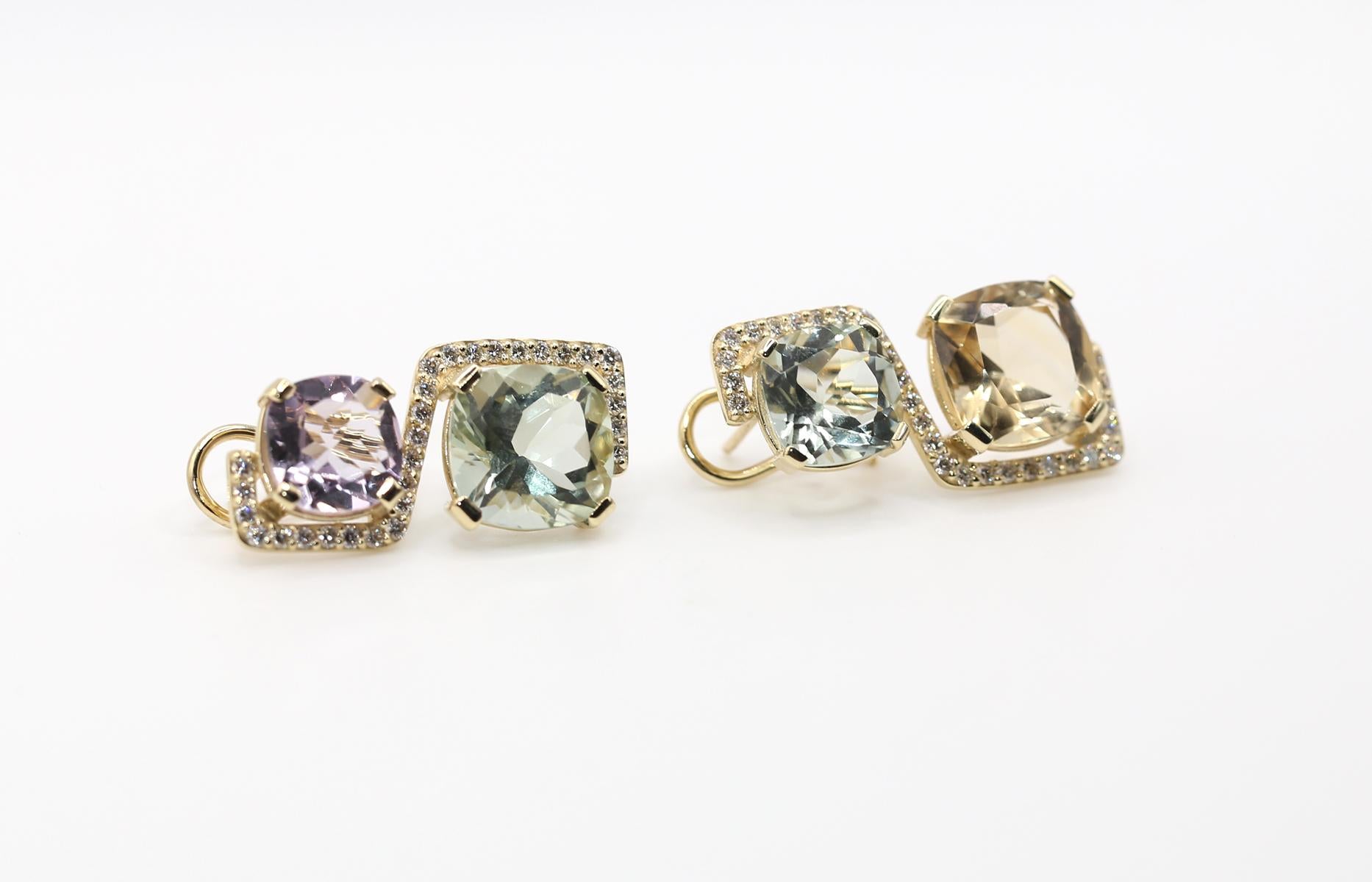Mix Stones Diamanten Amethyst Grüner Granat Citrin Mode-Ohrringe, 2024 (Rundschliff) im Angebot