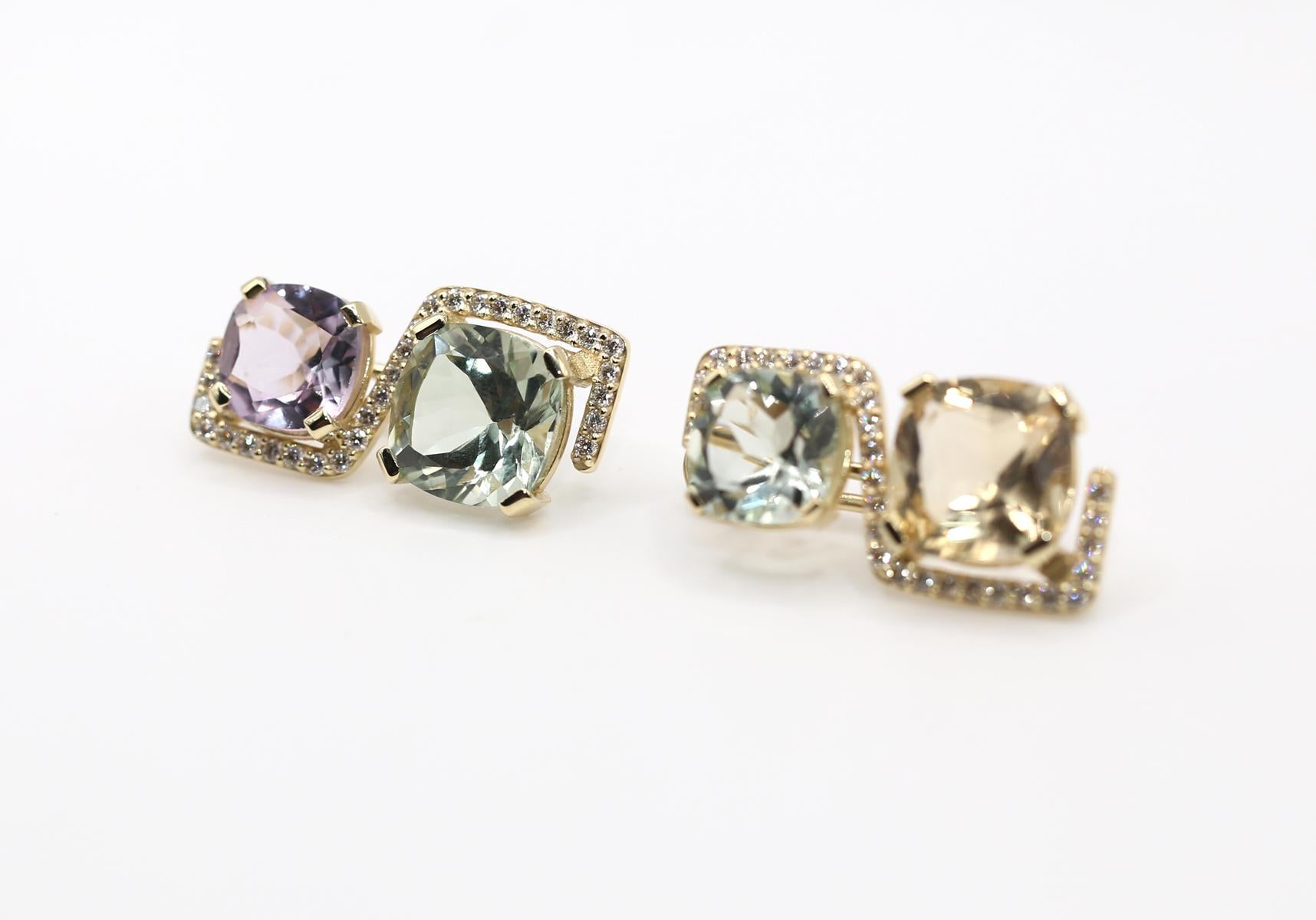 Mix Stones Diamanten Amethyst Grüner Granat Citrin Mode-Ohrringe, 2024 Damen im Angebot