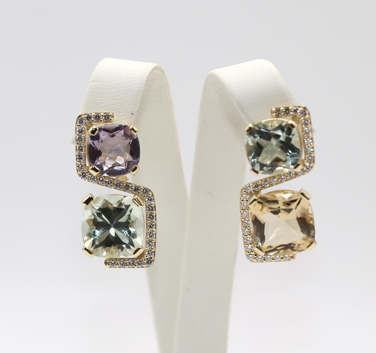 Mix Stones Diamanten Amethyst Grüner Granat Citrin Mode-Ohrringe, 2024 im Angebot 3