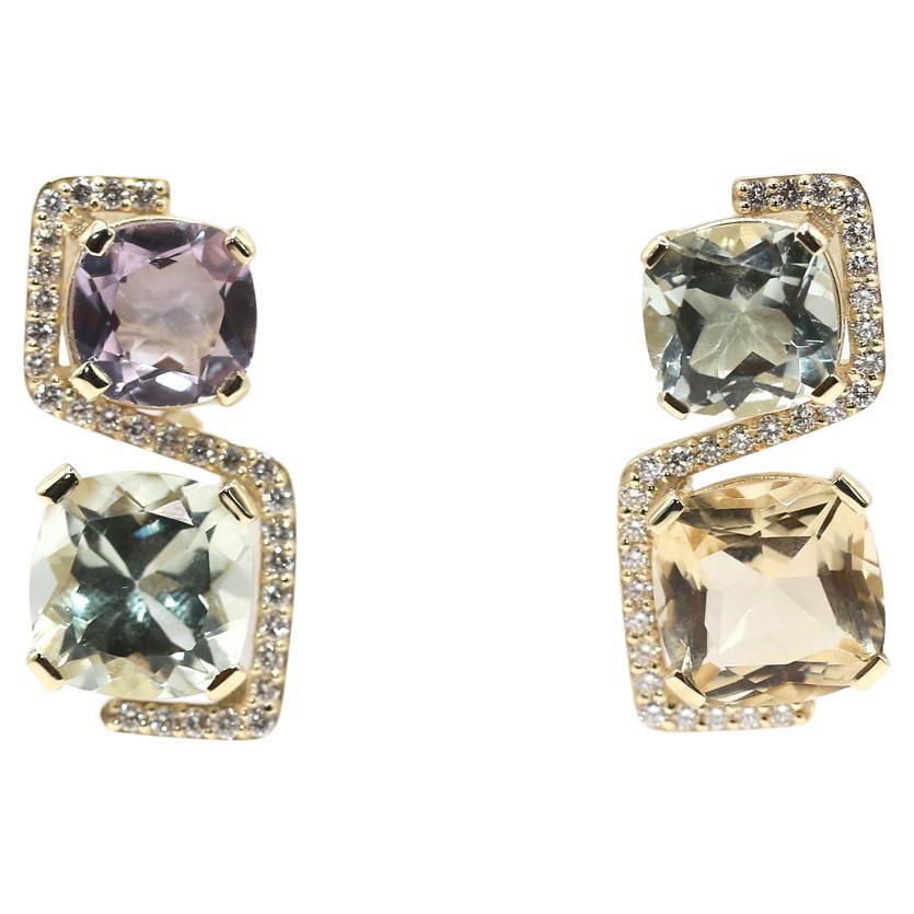 Mix Stones Diamanten Amethyst Grüner Granat Citrin Mode-Ohrringe, 2024 im Angebot